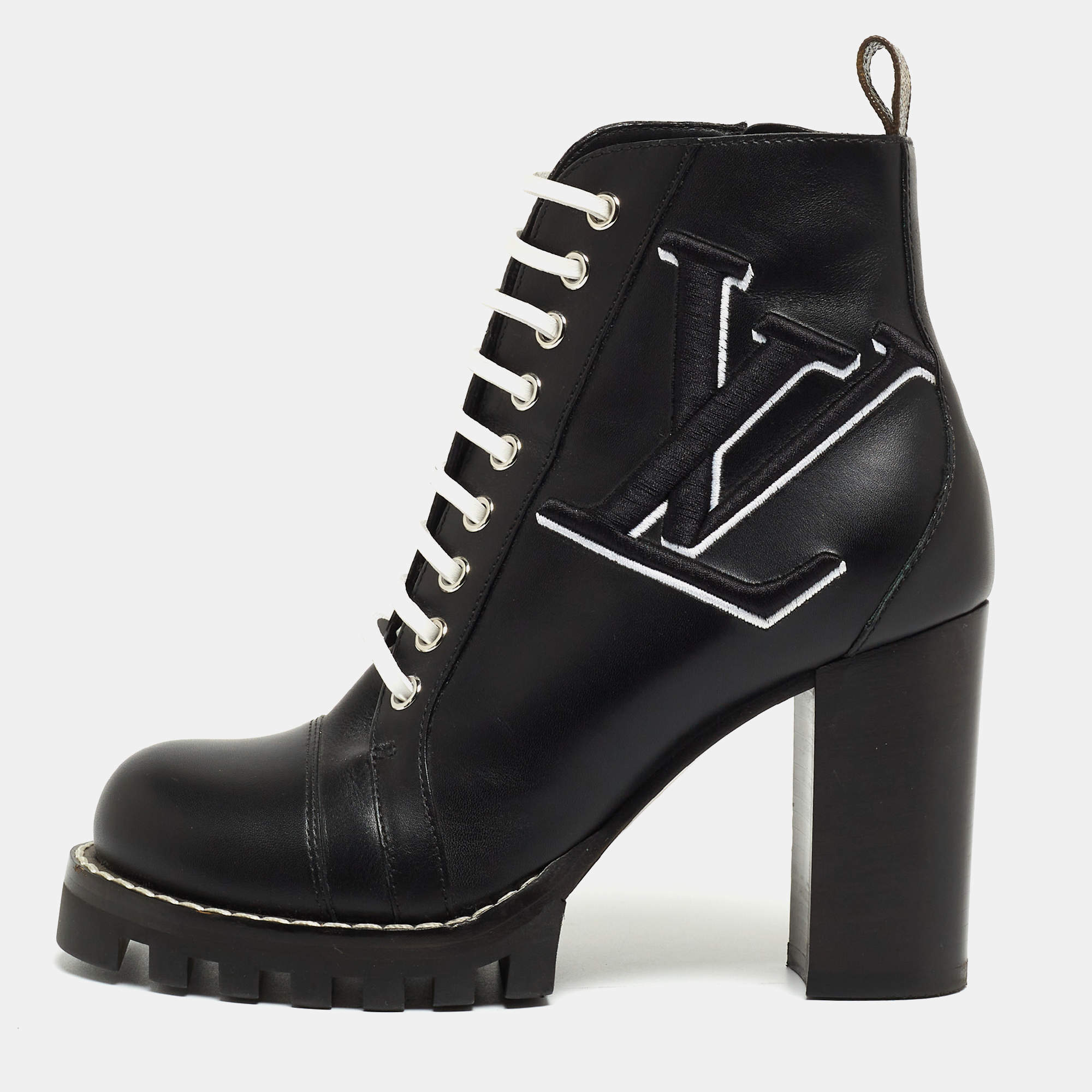 Pre Owned Louis Vuitton Black Leather Star Trail Ankle Boots Size 37
