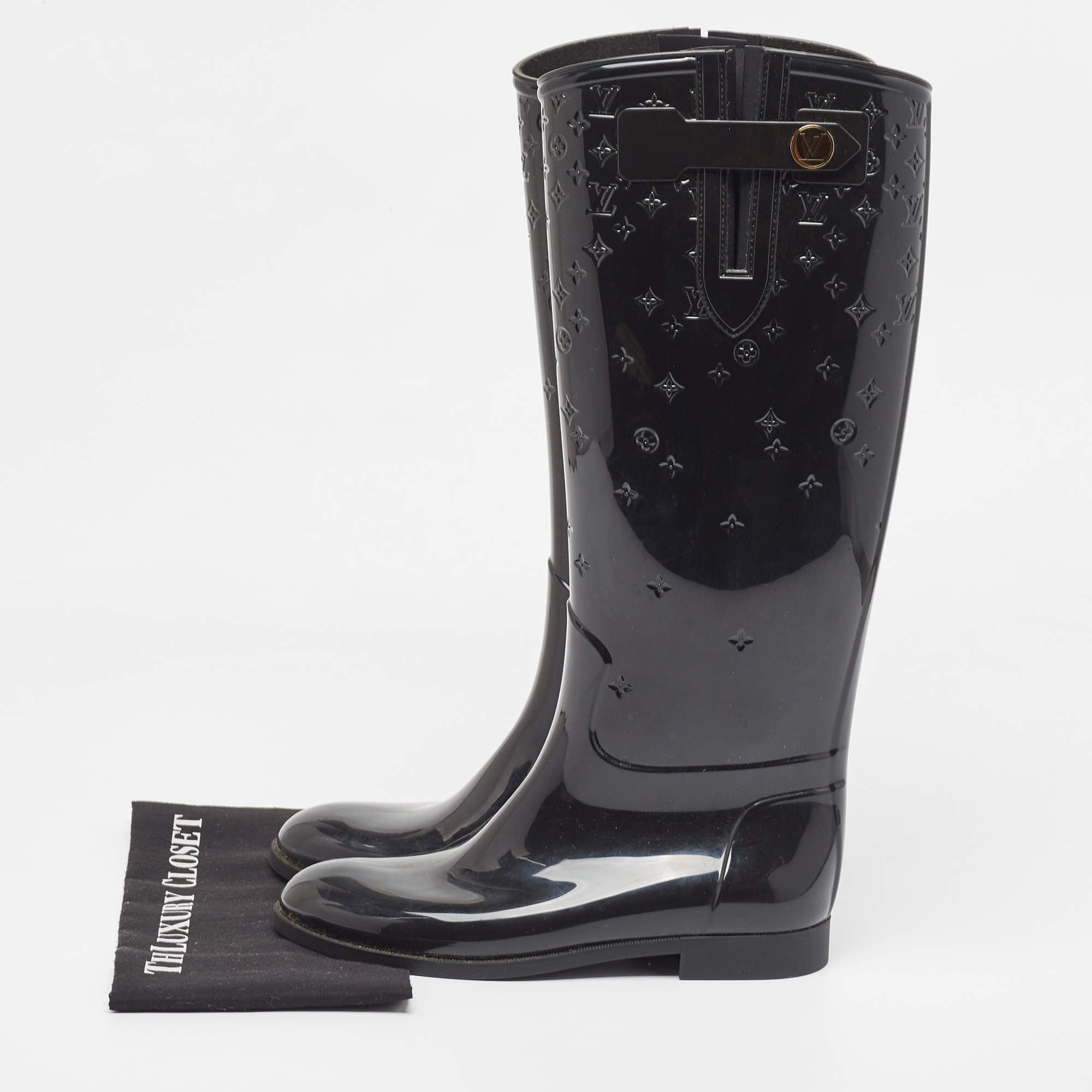 Louis Vuitton Black Monogram Rubber Rain Boots Size 40 Louis Vuitton