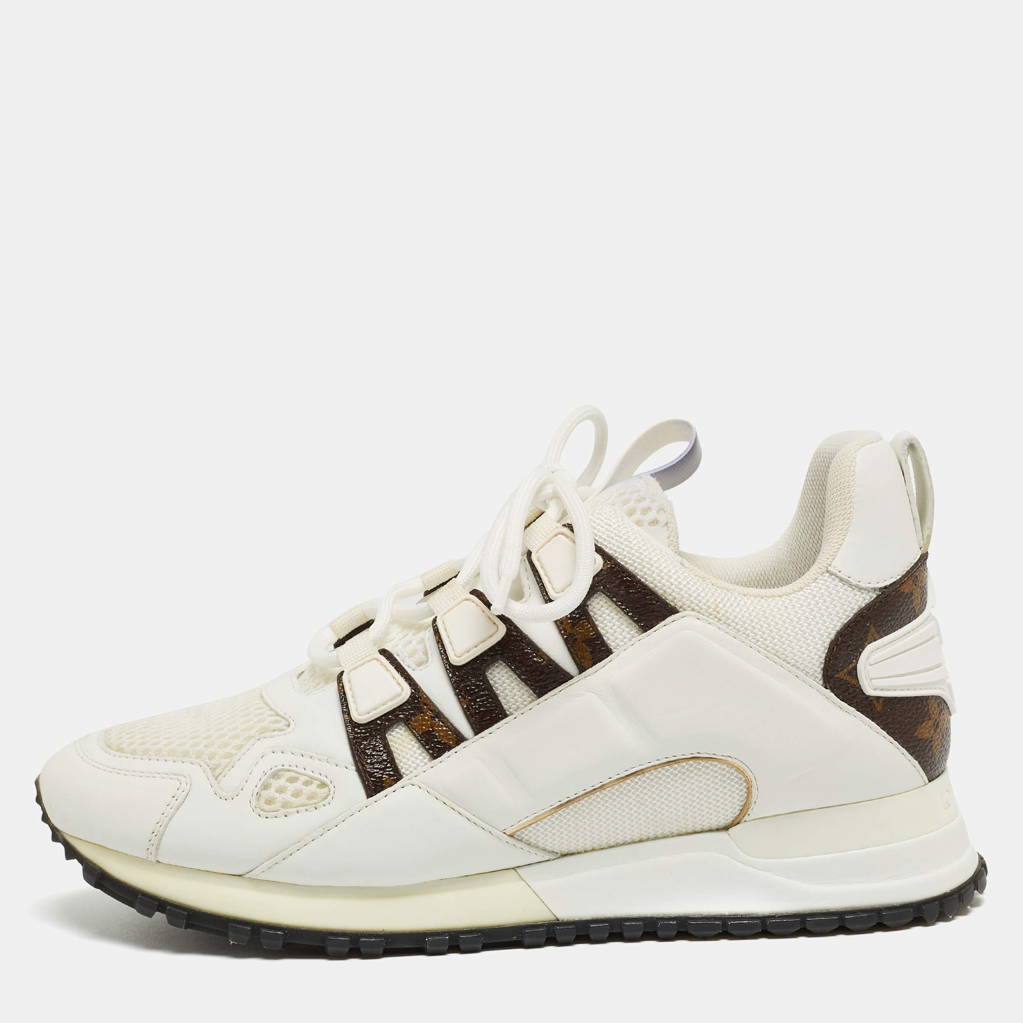 Louis Vuitton White Leather and Mesh Run Away Sneakers Size 35.5