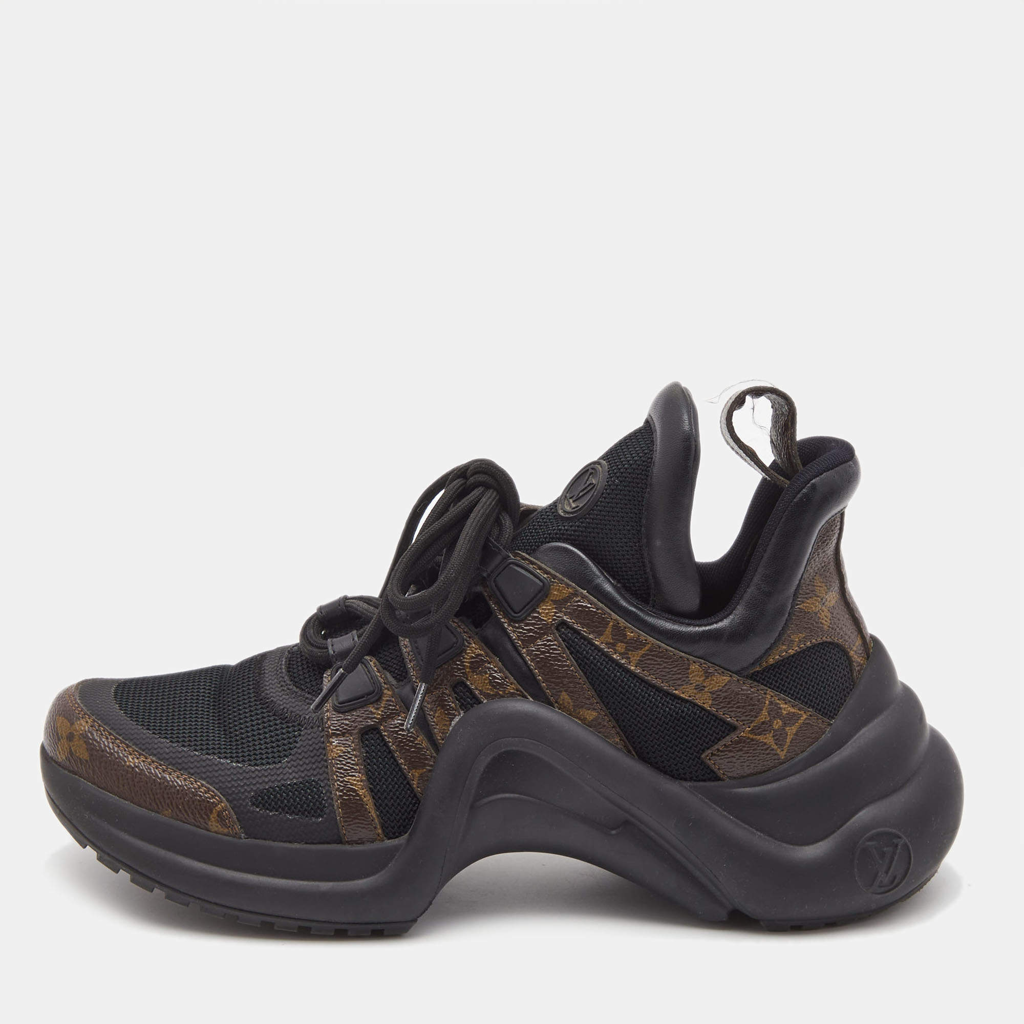 Louis Vuitton Black/Brown Mesh and Monogram Canvas Archlight Sneakers Size 40