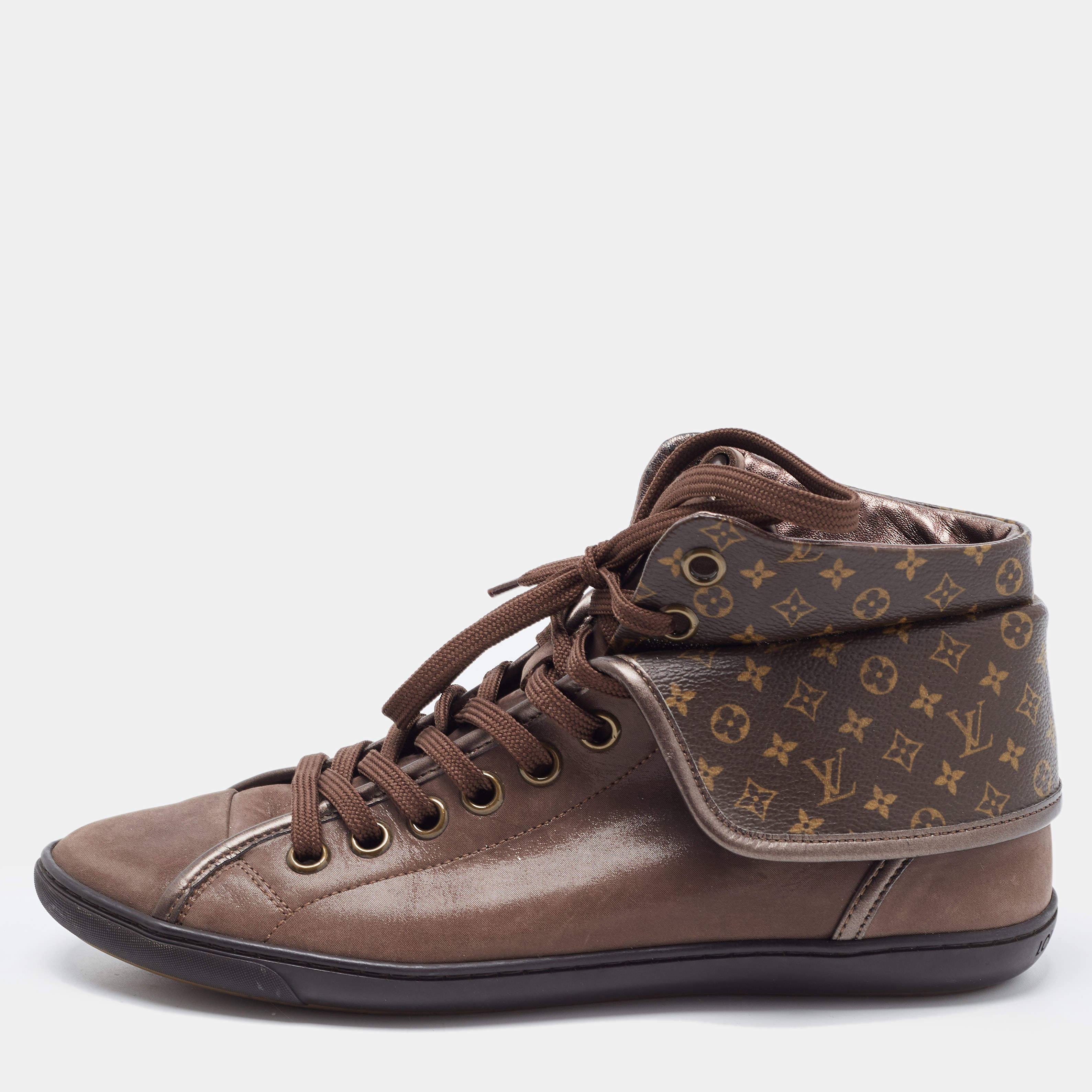 مملوكة مسبقًا Louis Vuitton Brown Monogram Canvas and Nubuck Leather Brea Sneakers Size 38.5