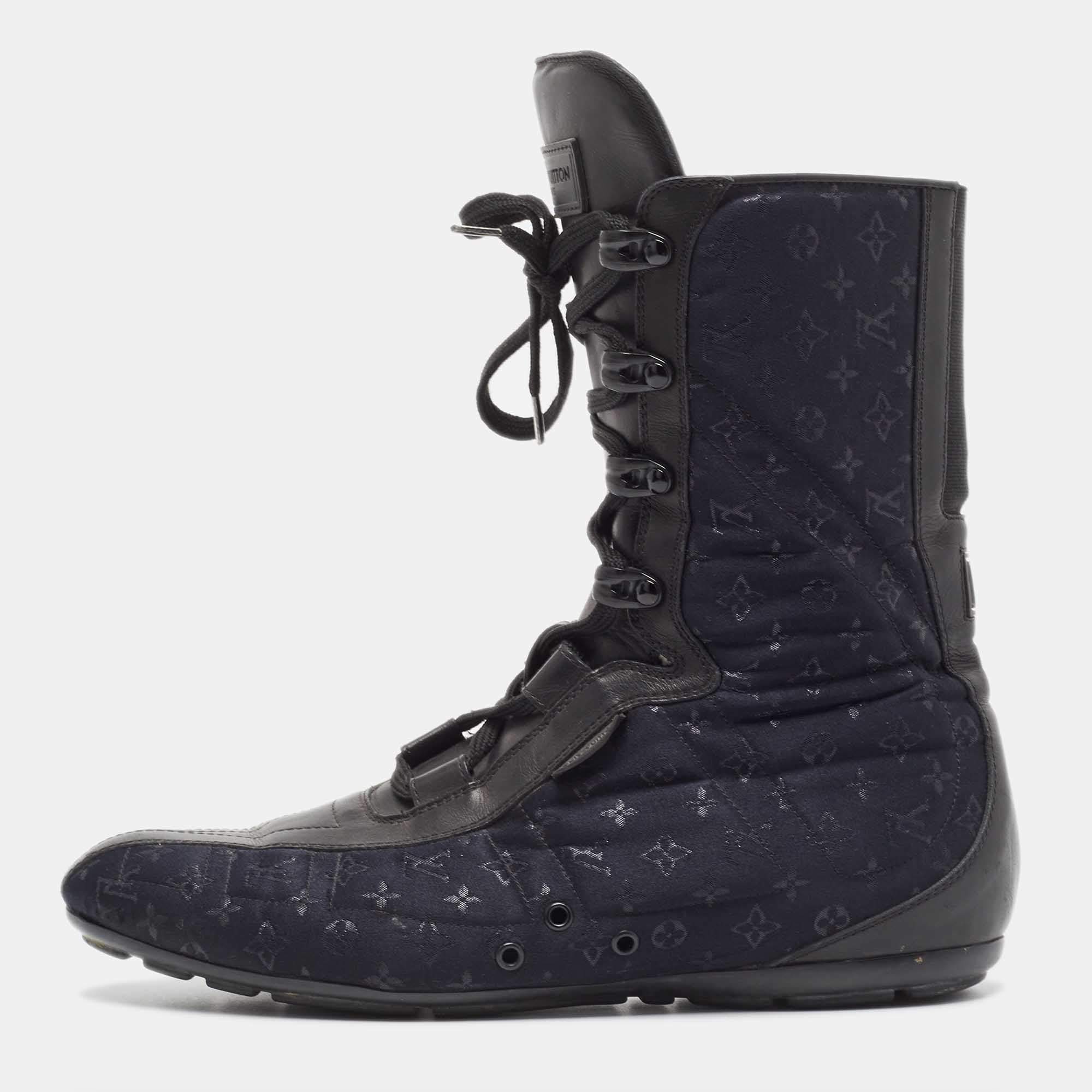 Louis Vuitton Black/Blue Velvet and Leather High Top Sneakers Size 38