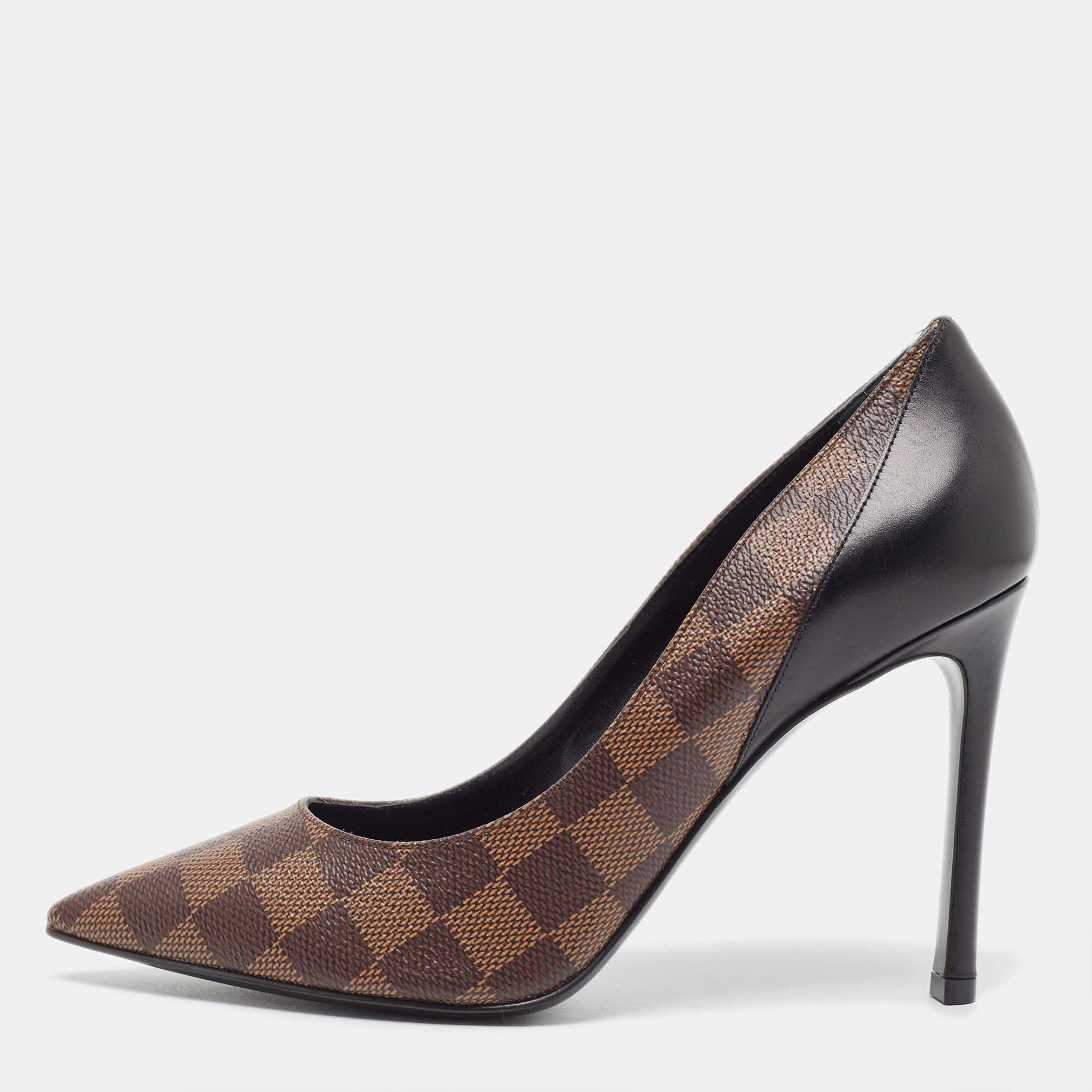 مملوكة مسبقًا Louis Vuitton Black Damier Ebene Canvas Chérie Pumps Size 38.5