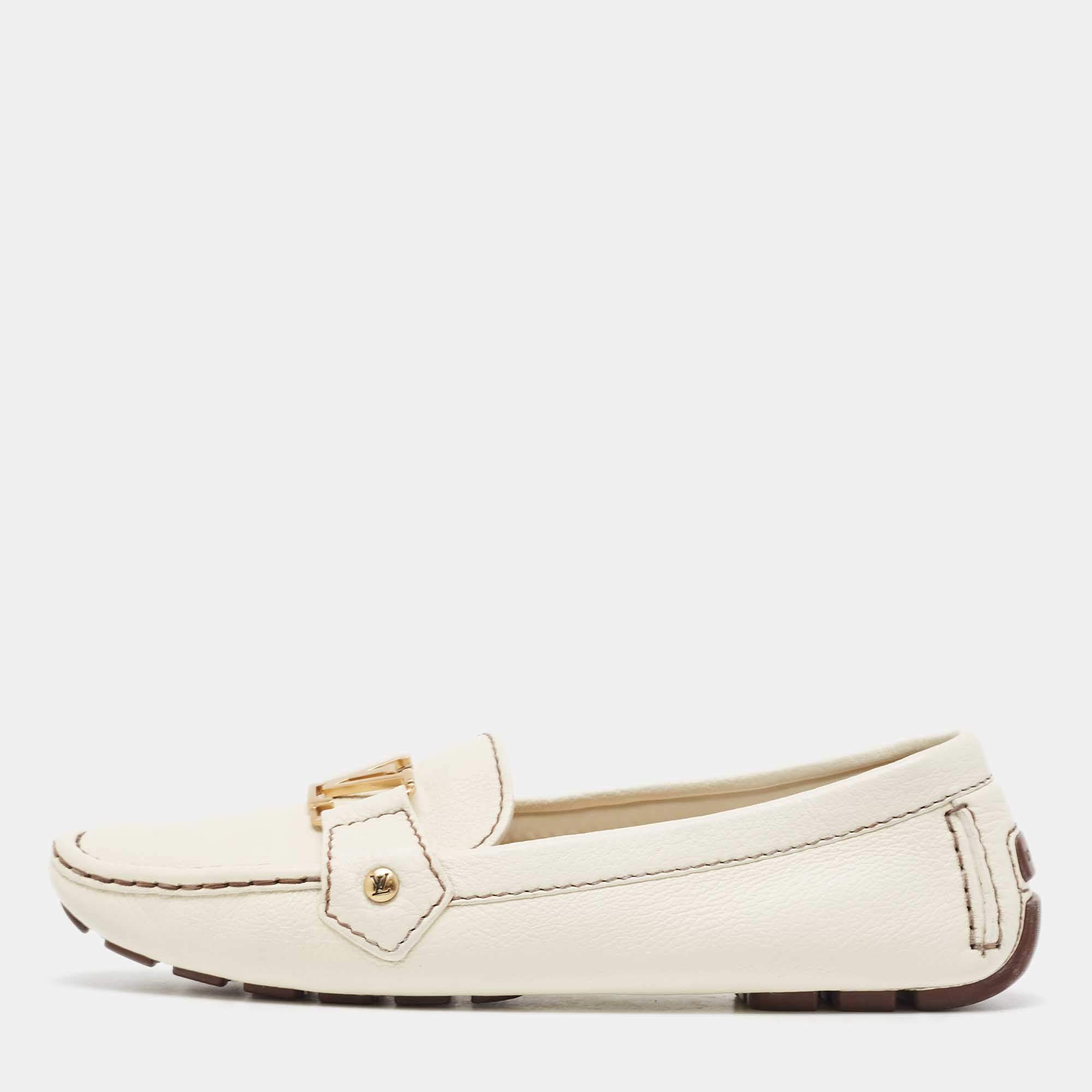 مملوكة مسبقًا Louis Vuitton Cream Leather Monte Carlo  Loafers Size 38.5