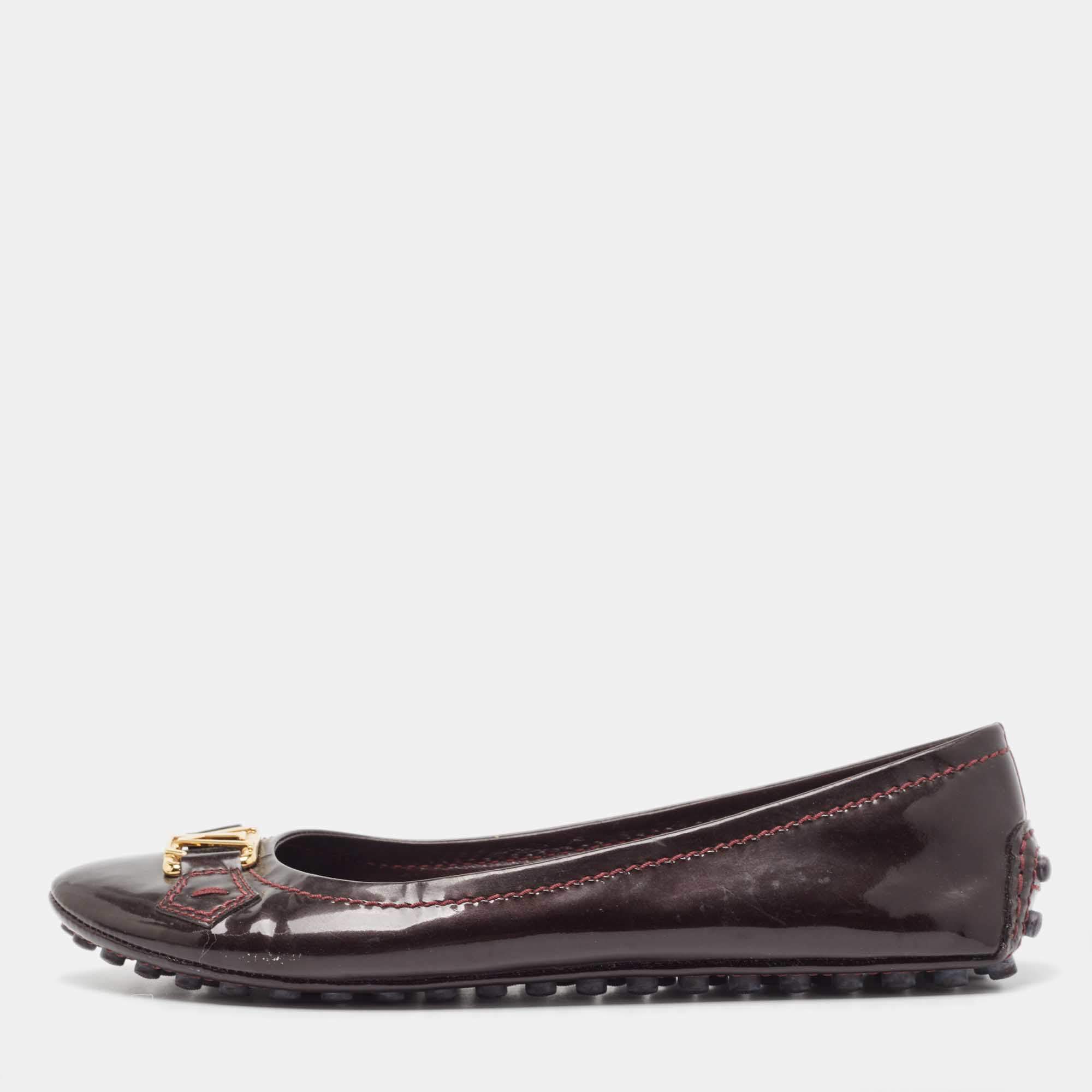 Pre Owned Louis Vuitton Burgundy Patent Leather Oxford Ballet Flats Size 37.5