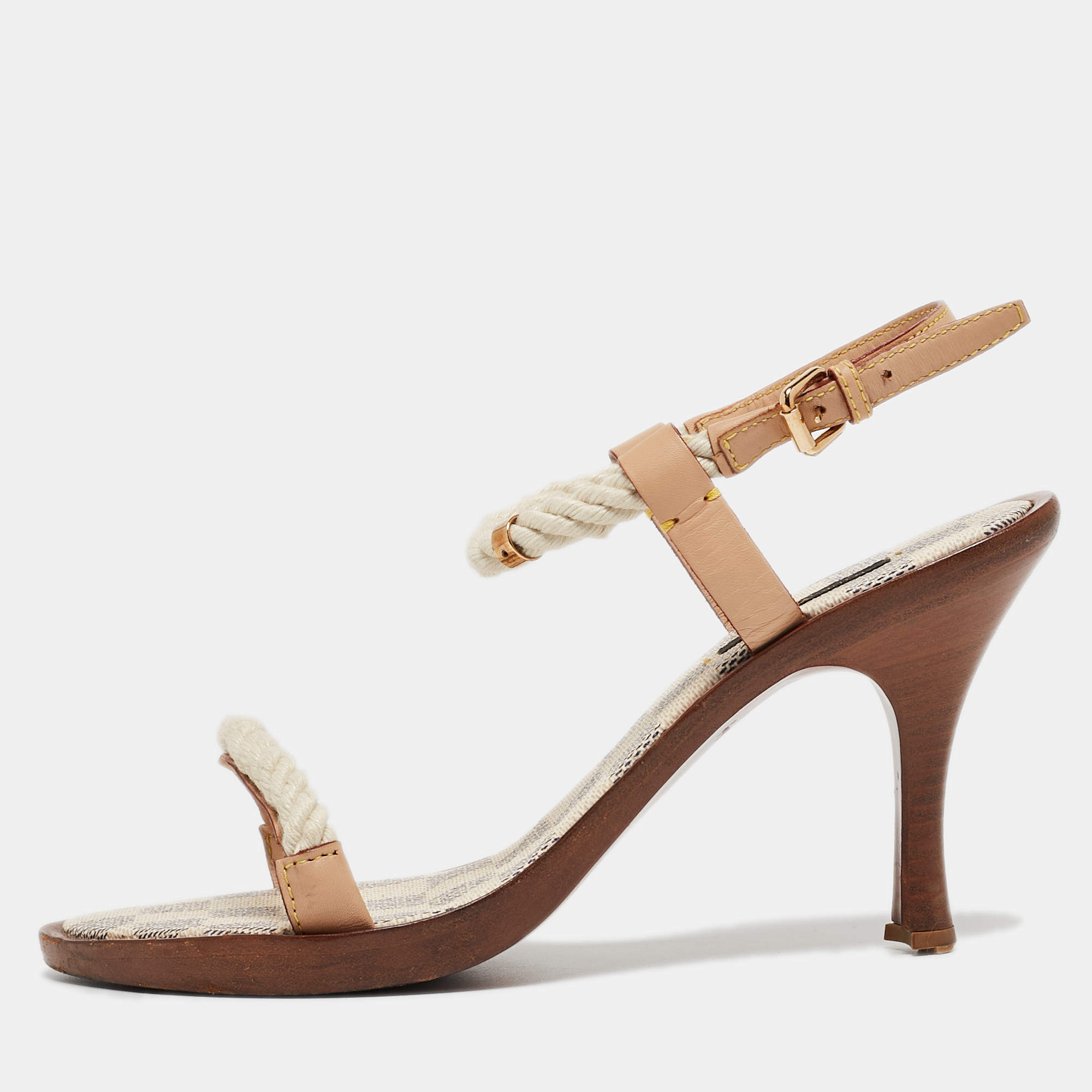مملوكة مسبقًا Louis Vuitton White/Beige Rope and Leather Ankle Strap Sandals Size 39