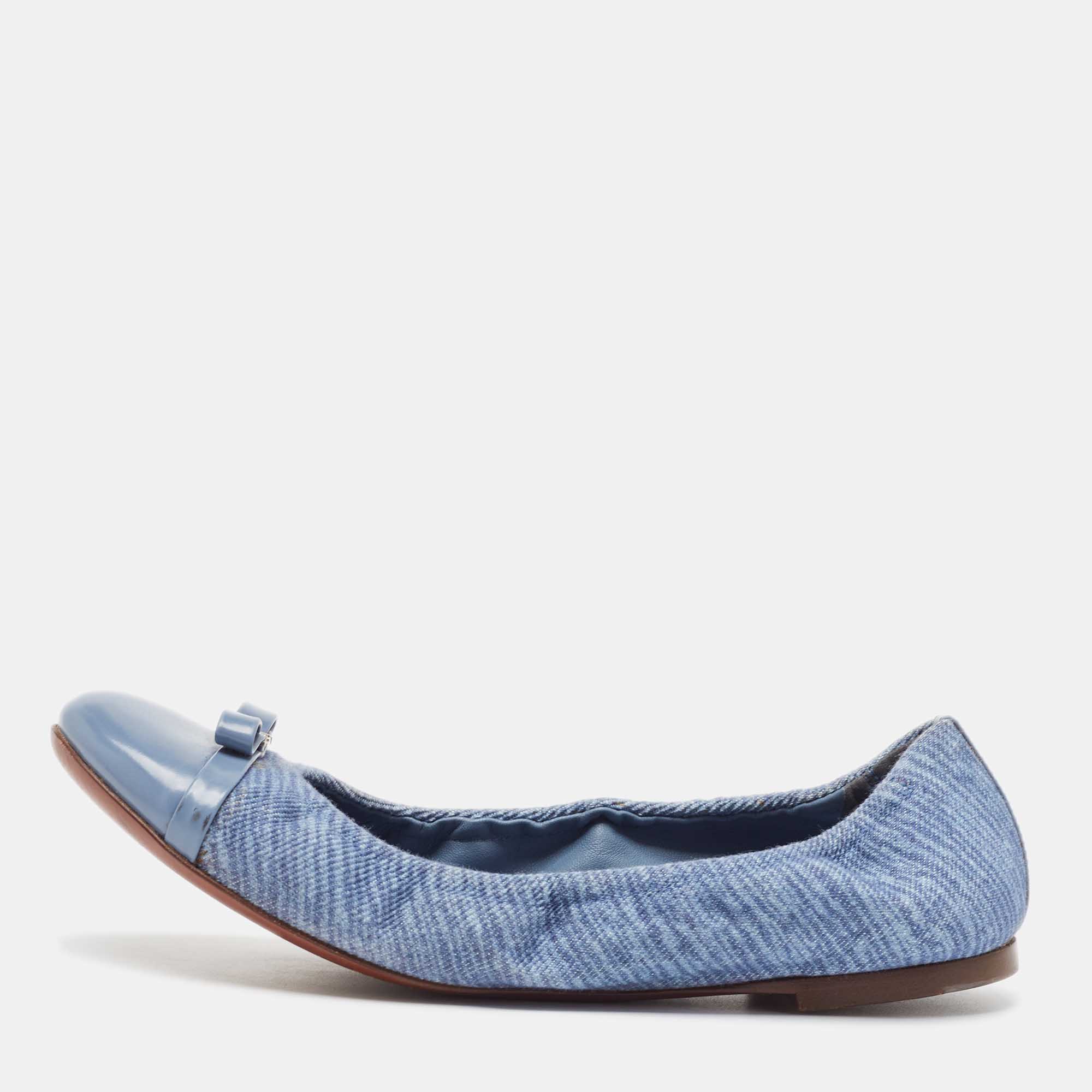 Louis Vuitton Blue Canvas and Leather Elba Scrunch Ballet Flats Size 37.5