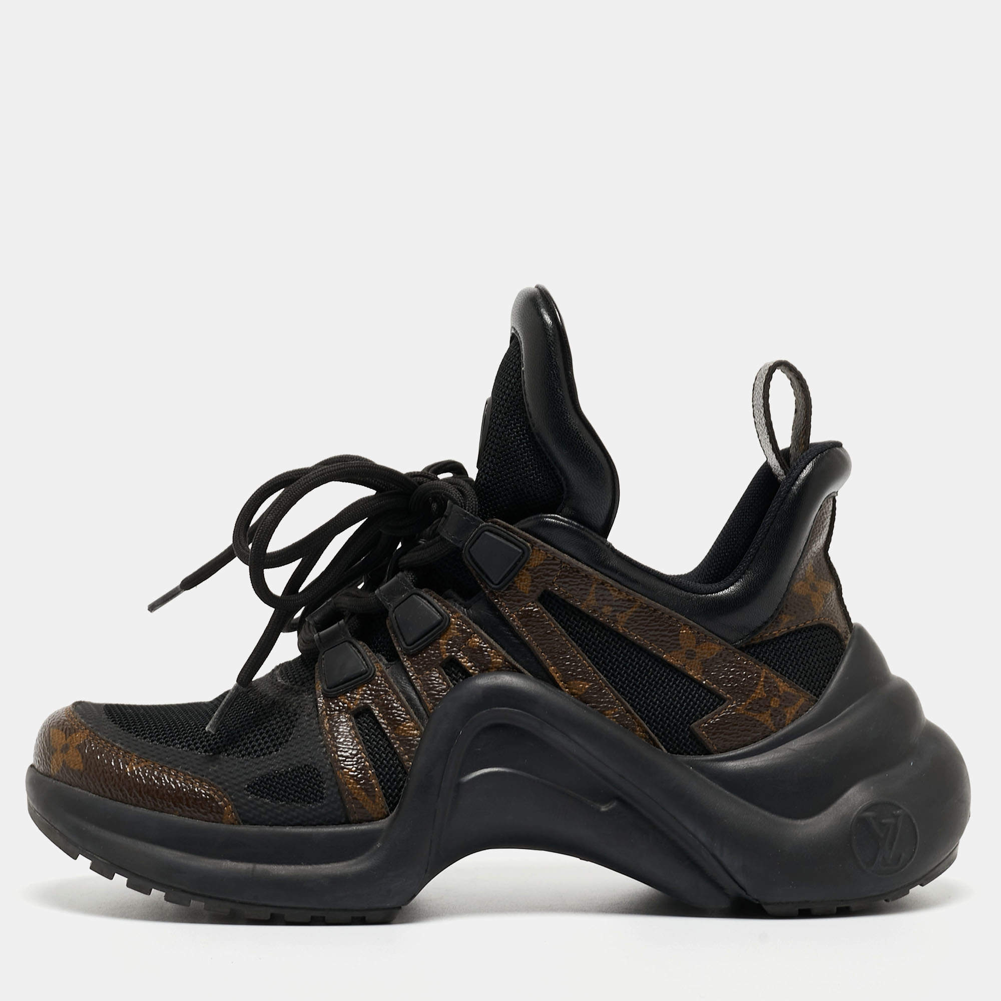 Louis Vuitton Black/Brown Leather and Monogram Canvas Archlight Sneakers Size 37