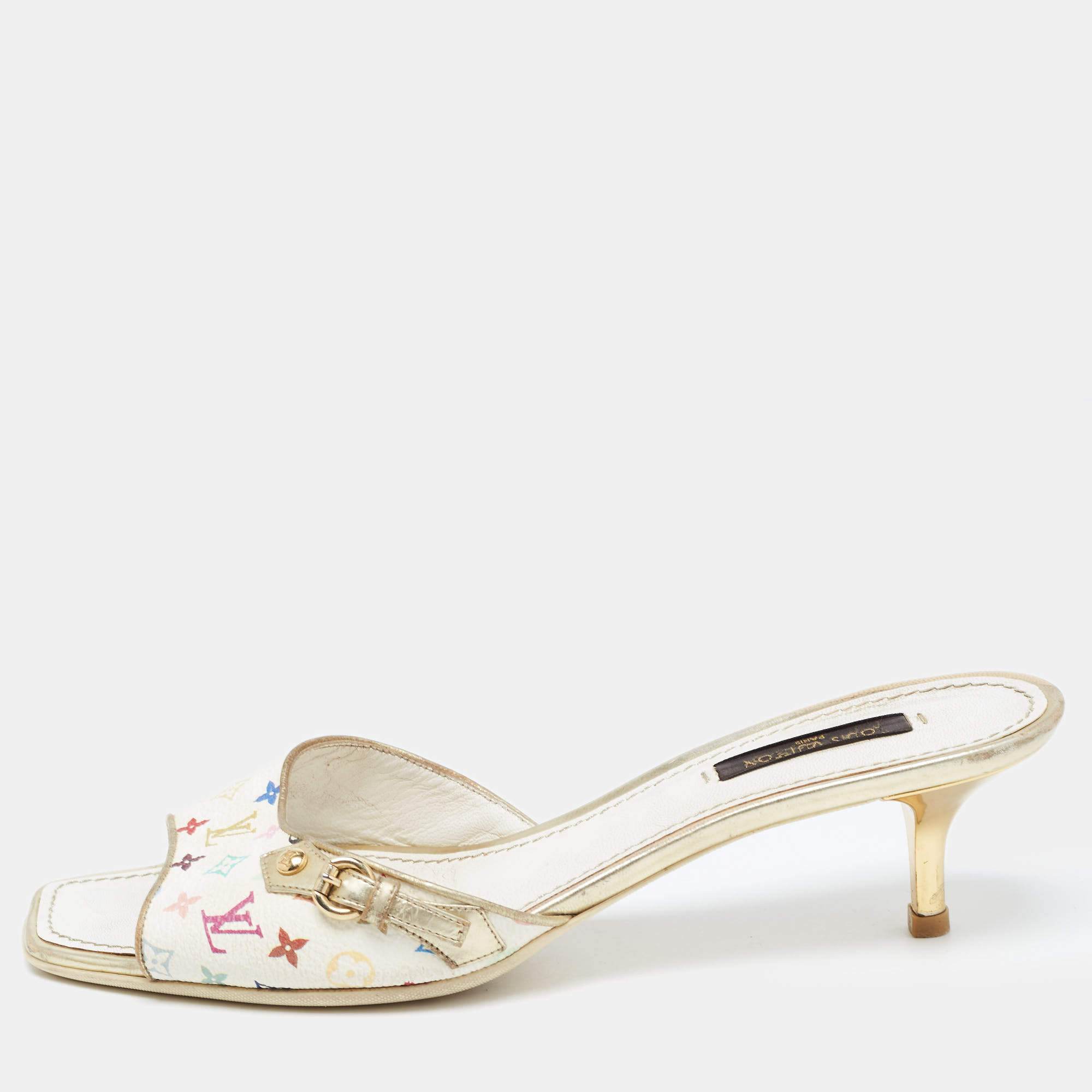 Louis Vuitton White Multicolore Monogram Canvas Slide Sandals Size 37