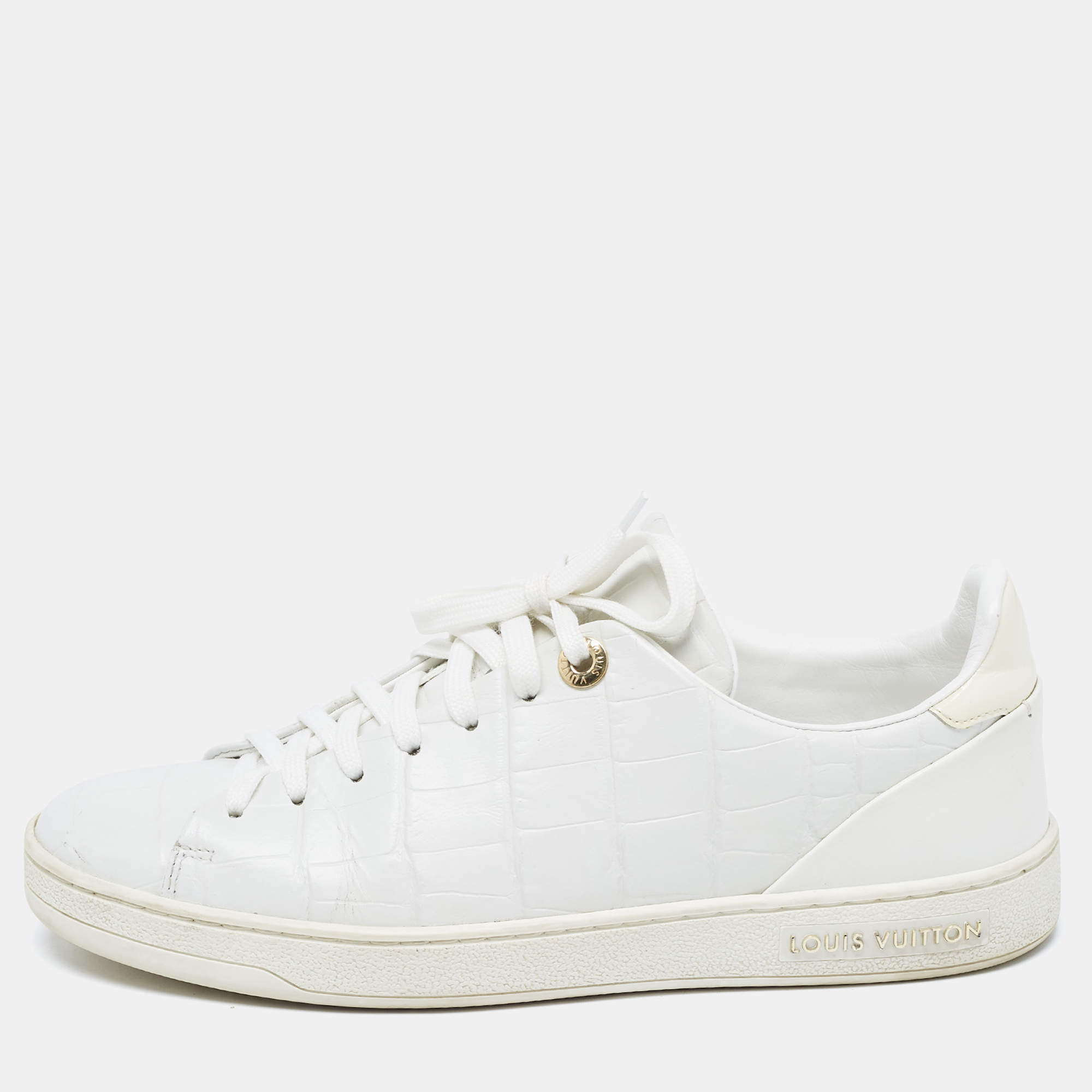 Louis Vuitton White Croc Embossed Leather Frontrow Sneakers Size 36.5