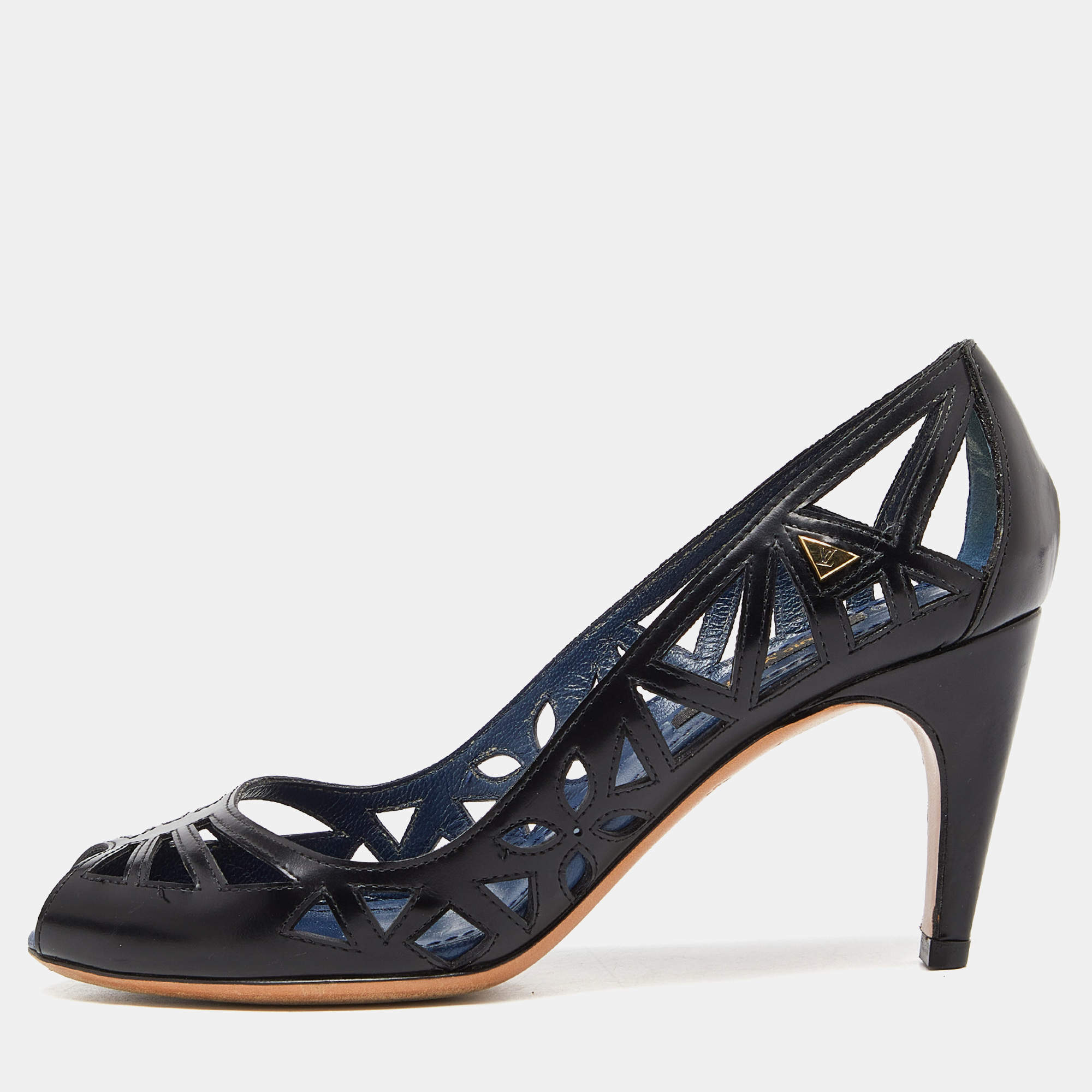 Pre Owned Louis vuitton Black Leather Strappy Pumps Size 35