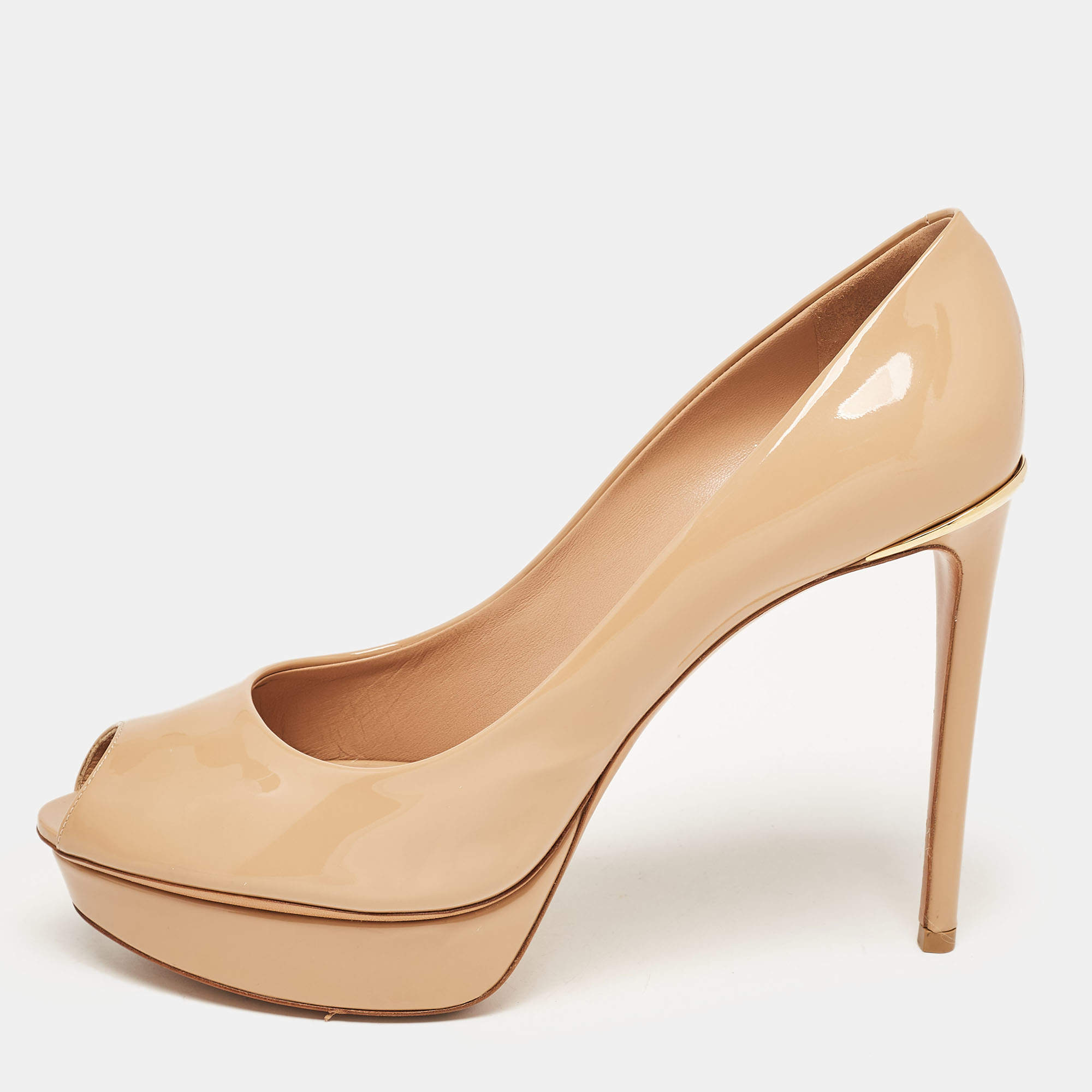 Louis Vuitton Beige Patent Leather Eyeline Peep Toe Pumps Size 40