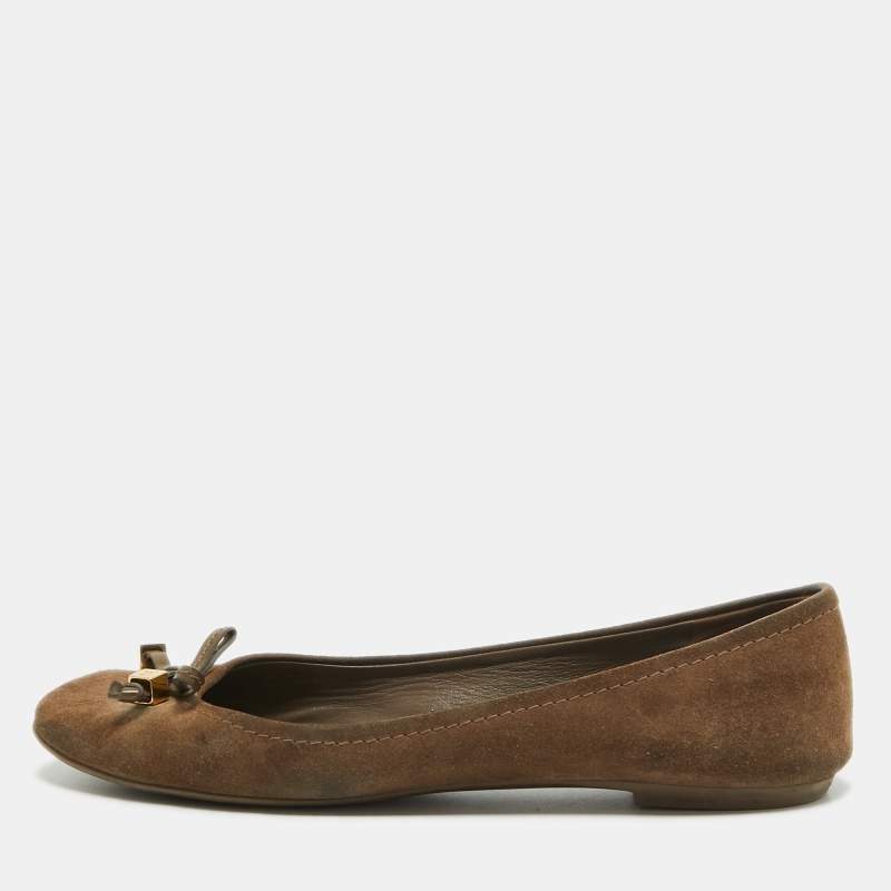Louis Vuitton Brown Suede Dice Bow Ballet Flats Size 38