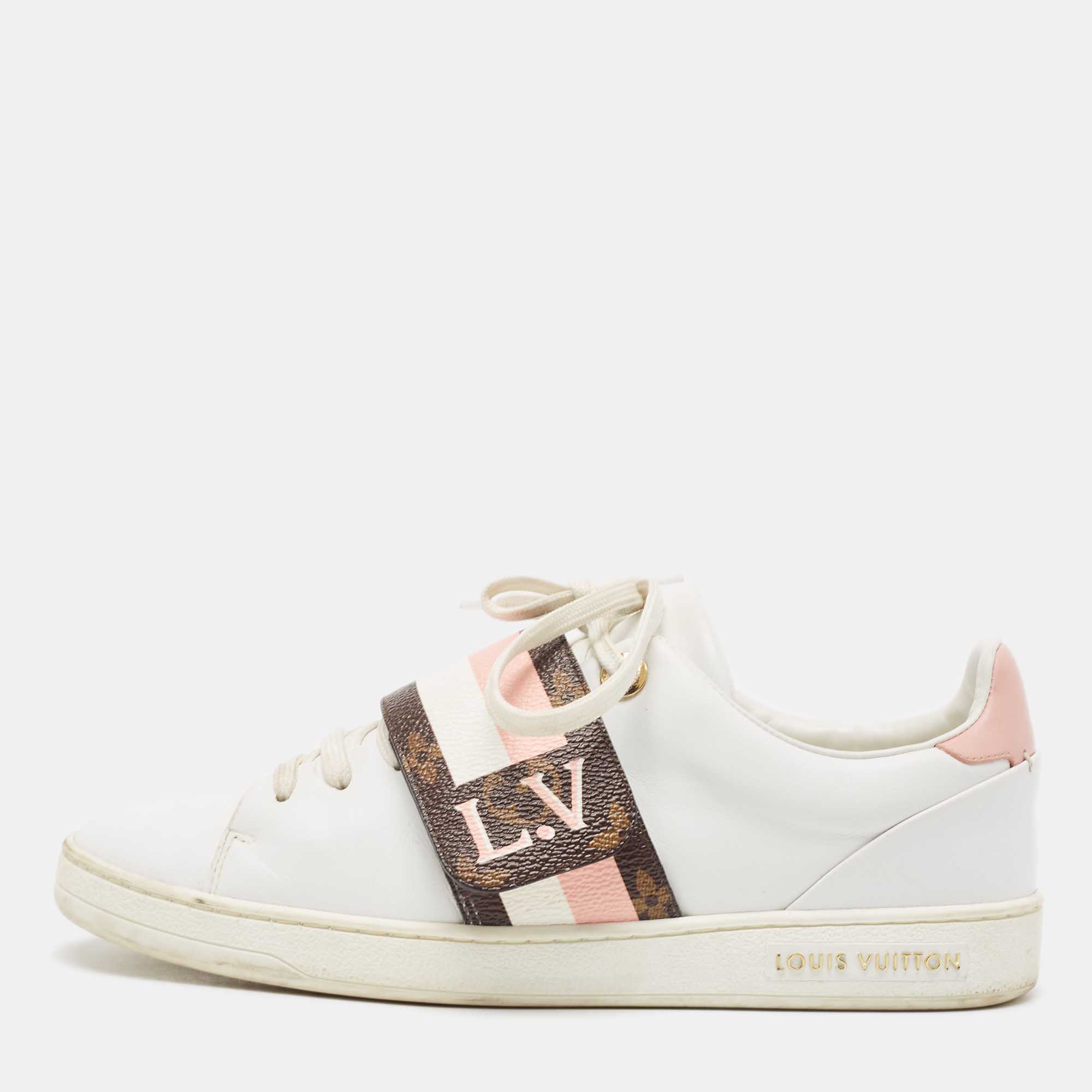 Louis Vuitton White/Brown Canvas and Leather Frontrow Sneakers Size 36.5