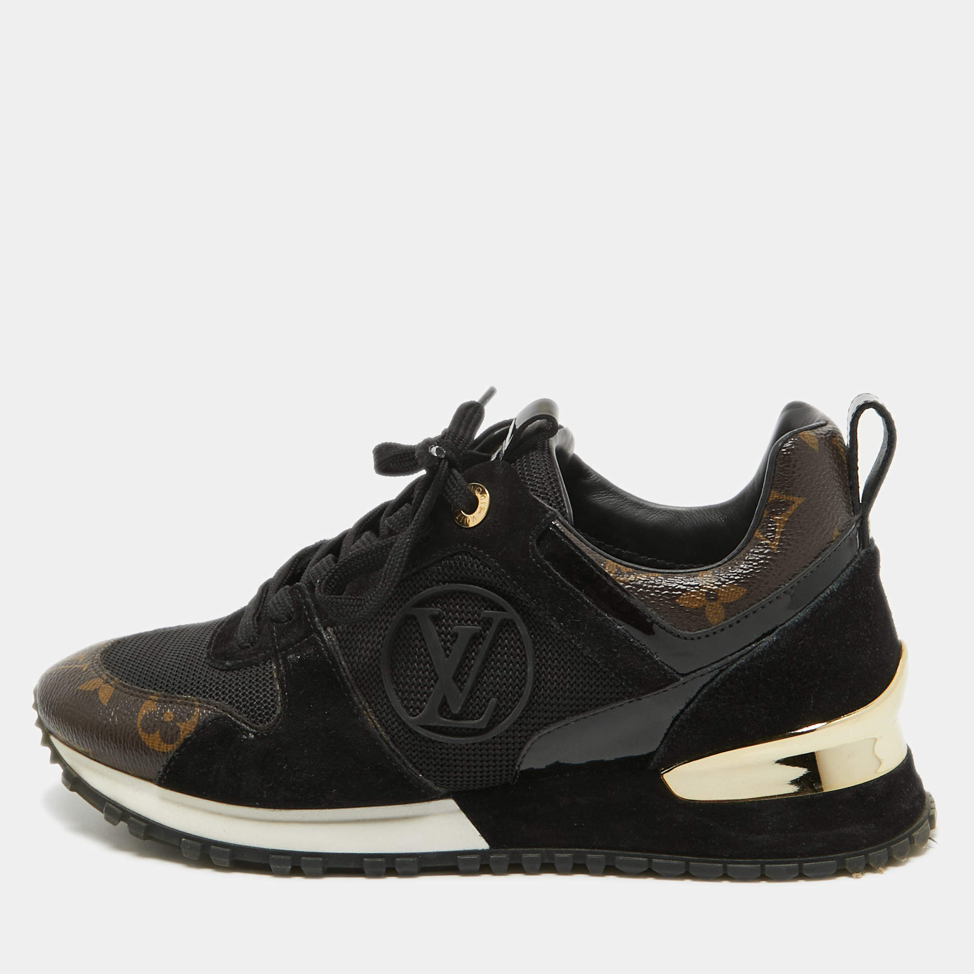 Louis Vuitton Black/Brown Suede and Monogram Canvas Run Away  Sneakers Size 36