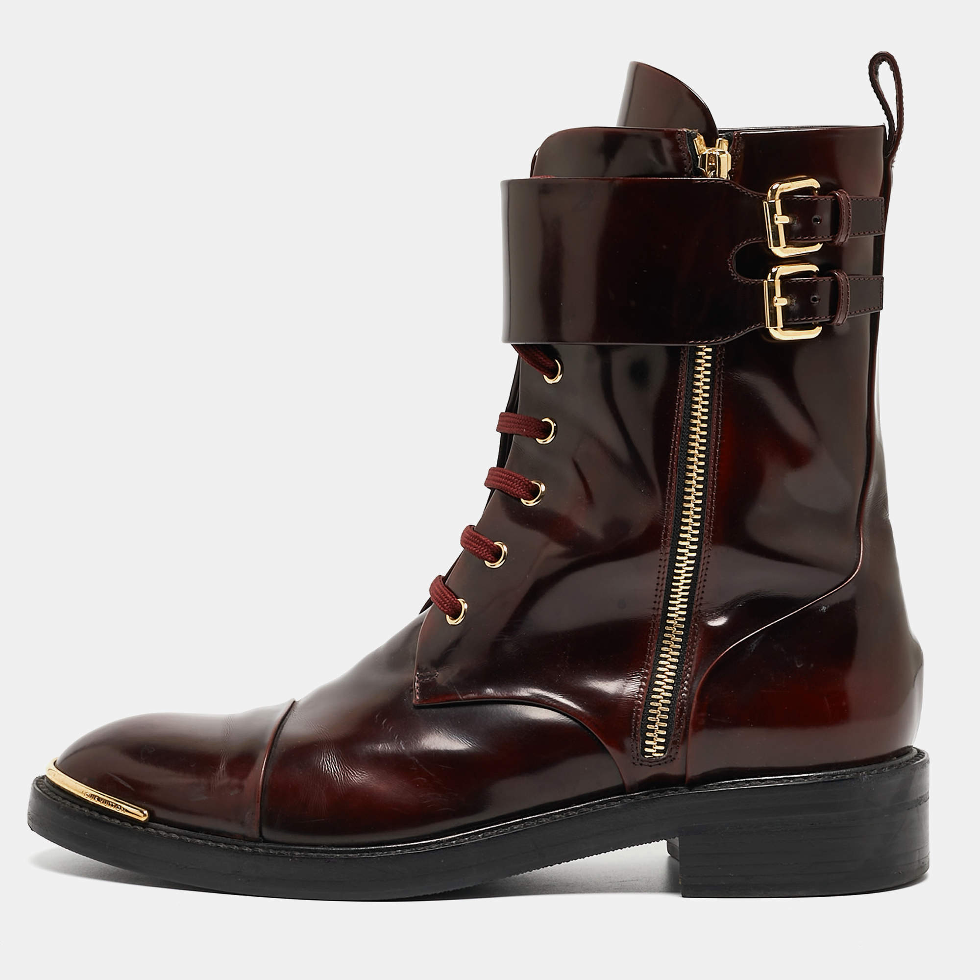 مملوكة مسبقًا Louis Vuitton Burgundy Patent Diplomacy Ranger Boots Size 40