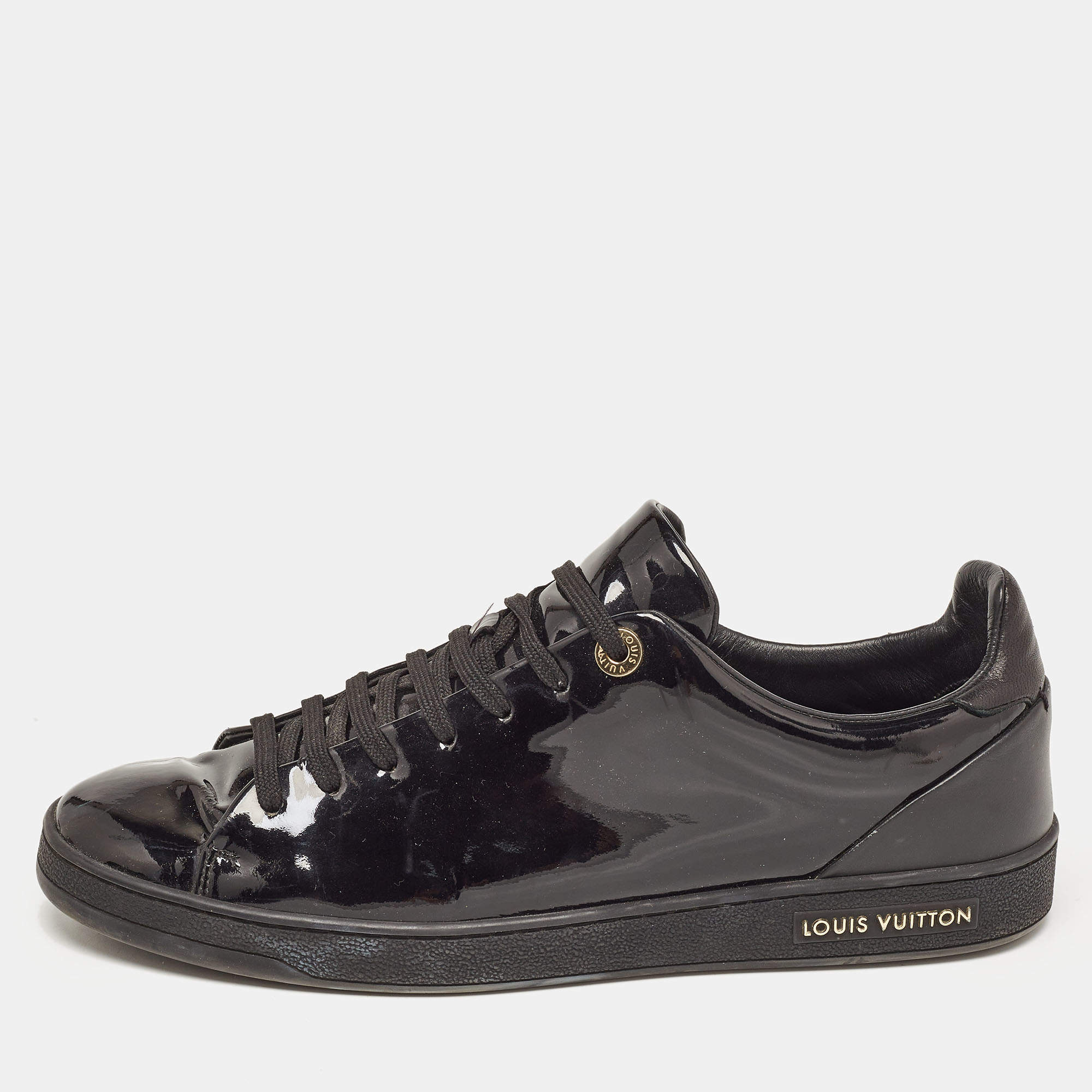 Louis Vuitton Black Patent and Leather Frontrow Sneakers Size 41