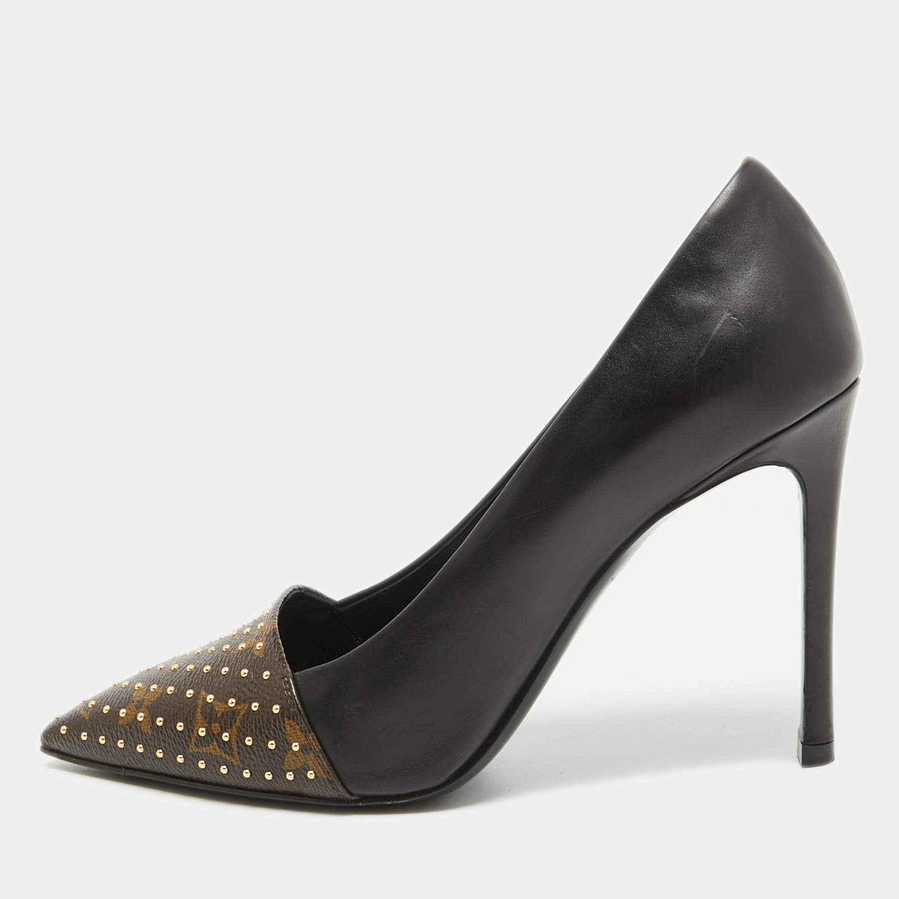 Louis Vuitton Brown/Black Monogram Canvas and Leather Pointed Toe Pumps Size 38.5