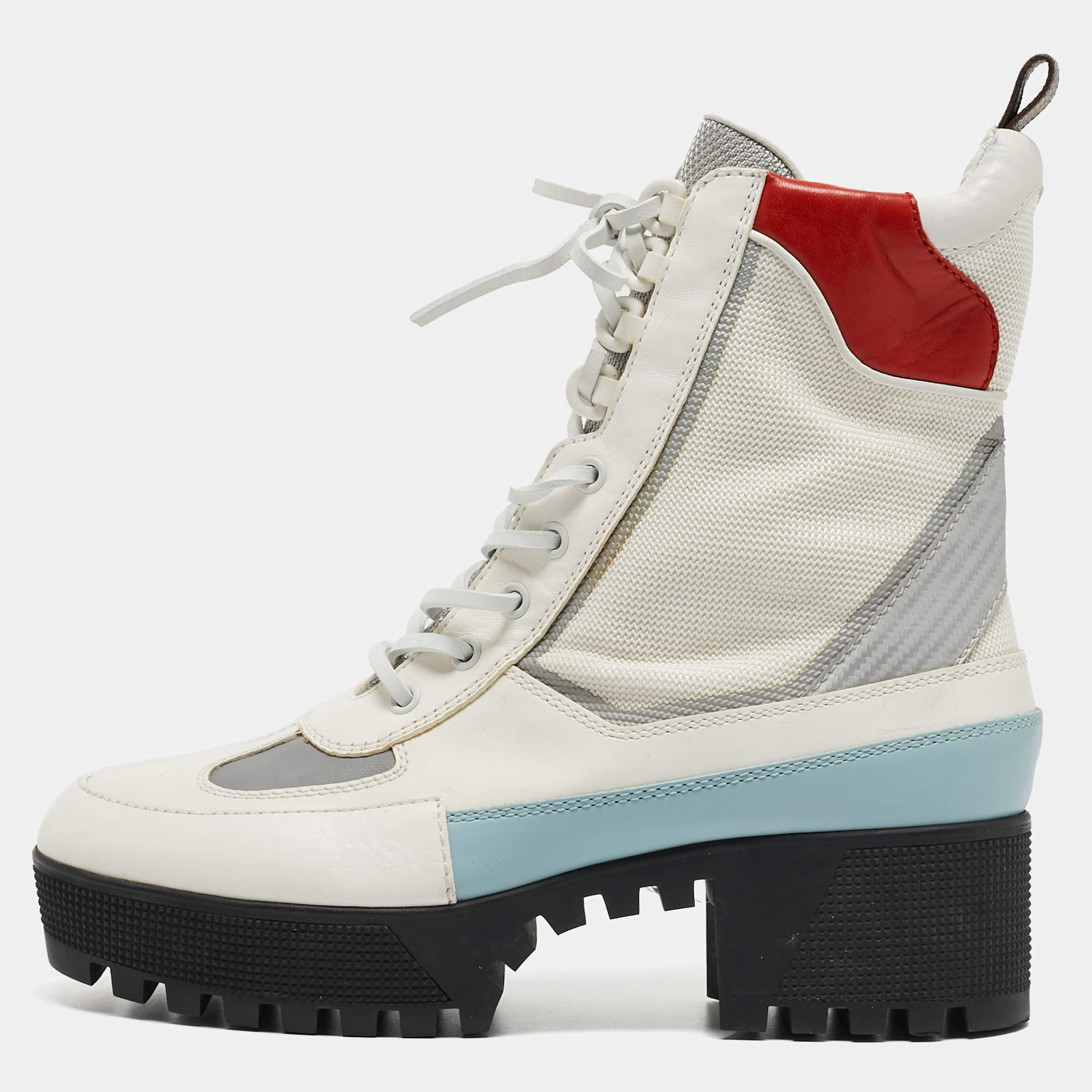 Pre Owned Louis Vuitton Multicolor Canvas and Leather Combat Boots Size 40 