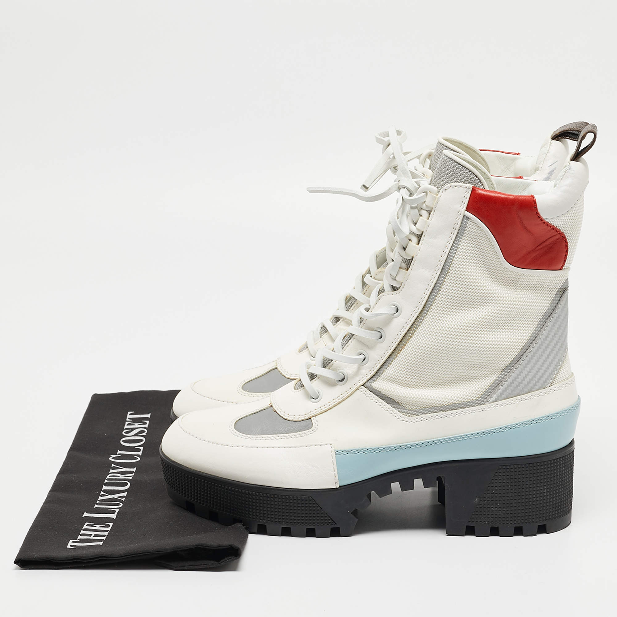 Pre Owned Louis Vuitton Multicolor Canvas and Leather Combat Boots Size 40 