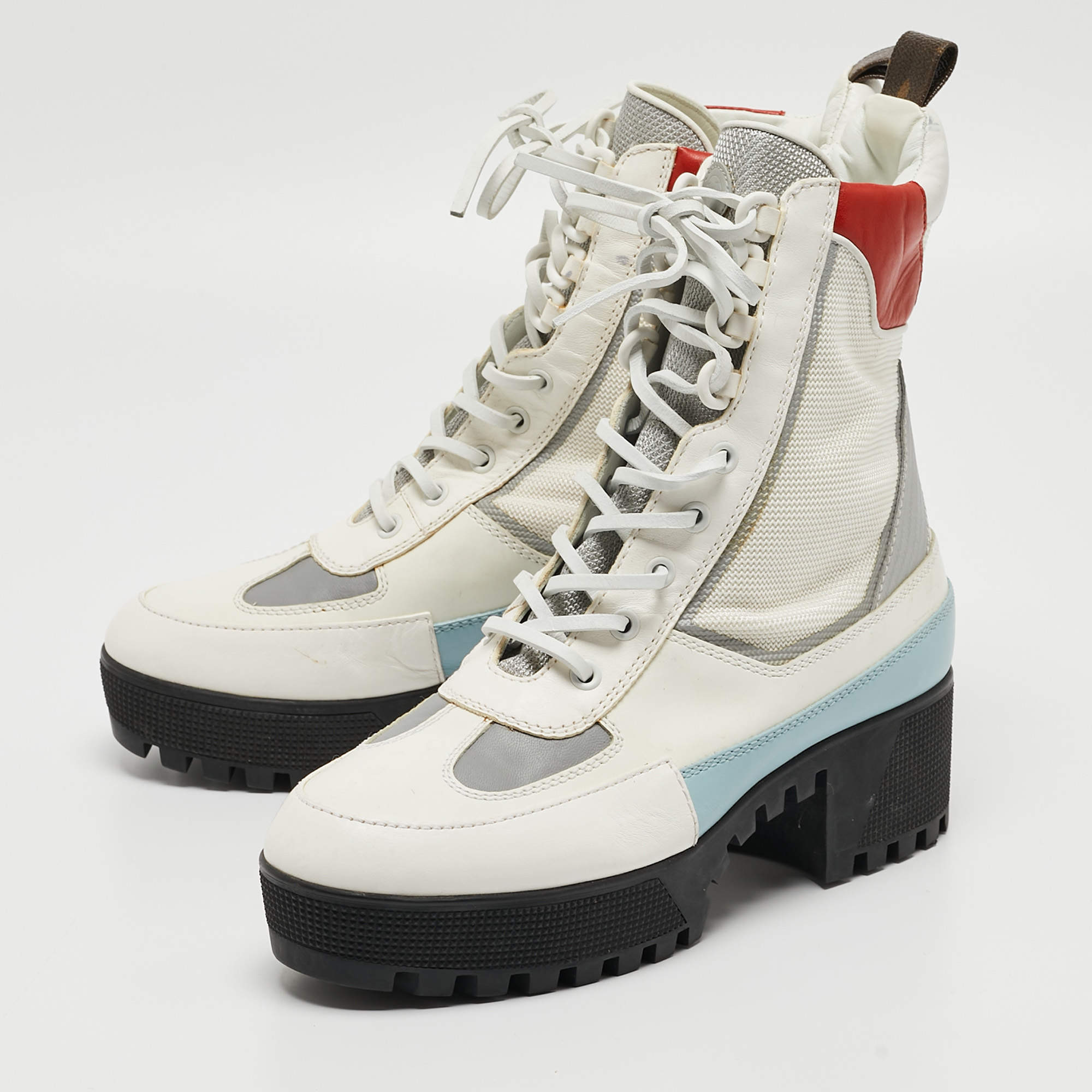Pre Owned Louis Vuitton Multicolor Canvas and Leather Combat Boots Size 40 