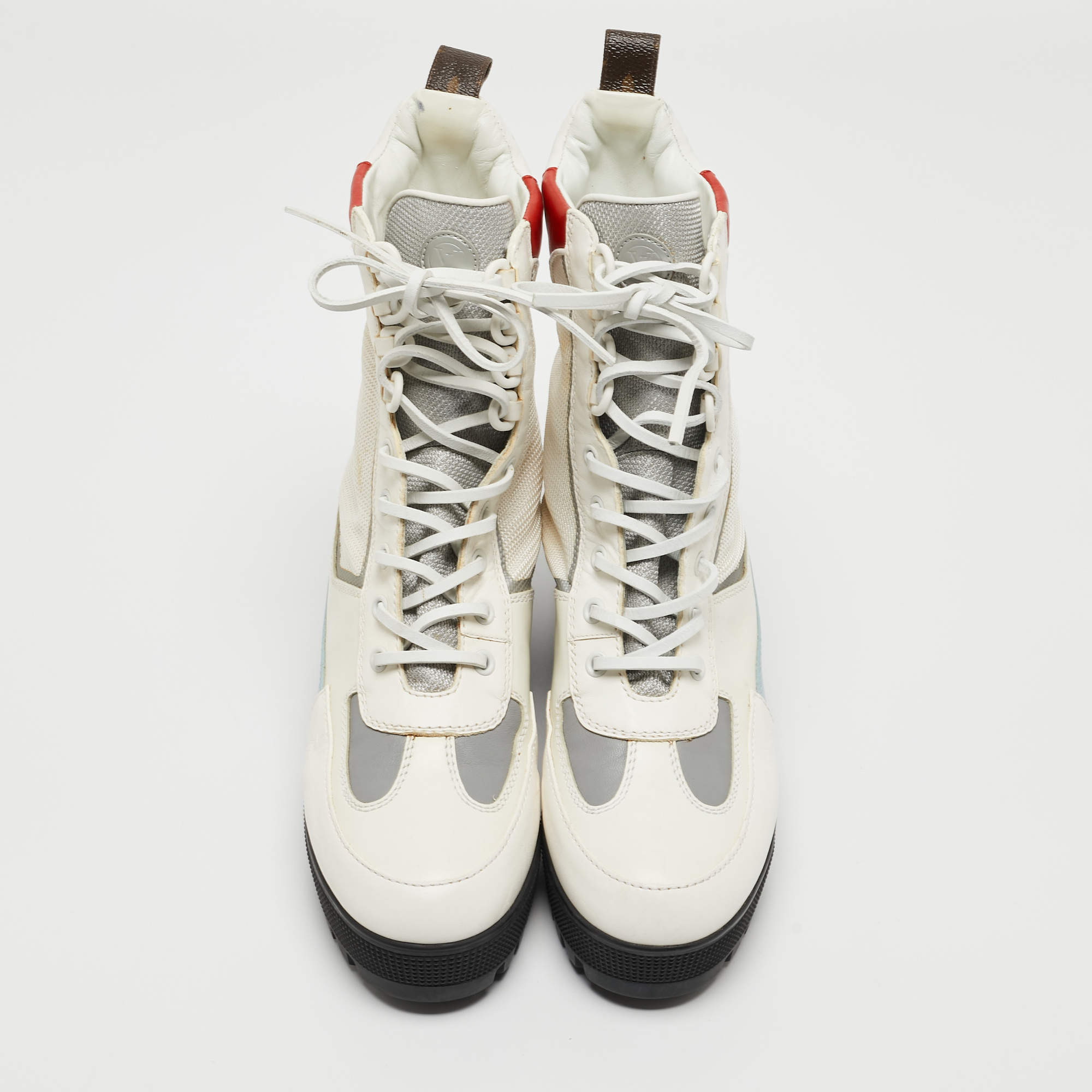 Pre Owned Louis Vuitton Multicolor Canvas and Leather Combat Boots Size 40 