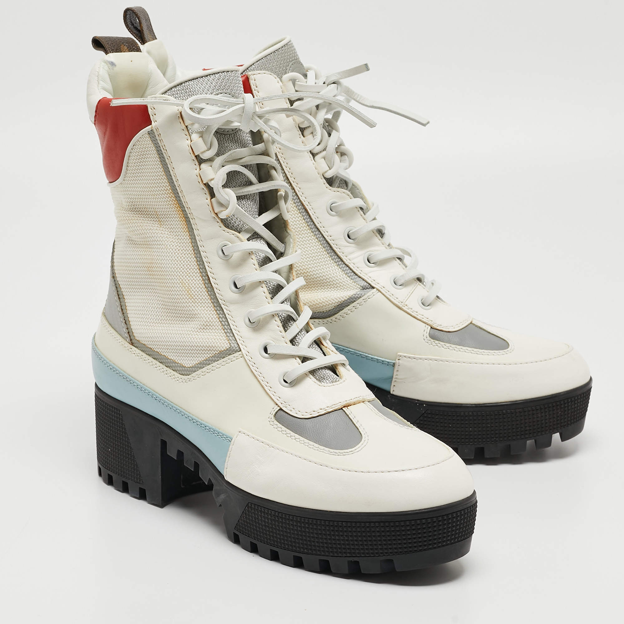 Pre Owned Louis Vuitton Multicolor Canvas and Leather Combat Boots Size 40 