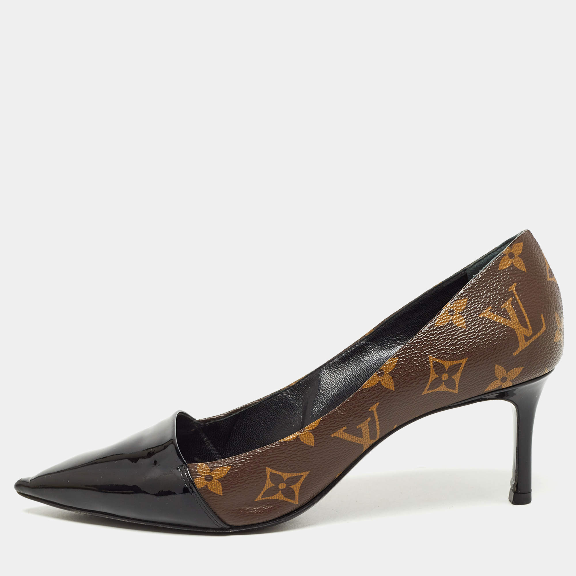 مملوكة مسبقًا Louis Vuitton Brown Monogram Canvas and Patent Leather Chérie Pumps Size 38