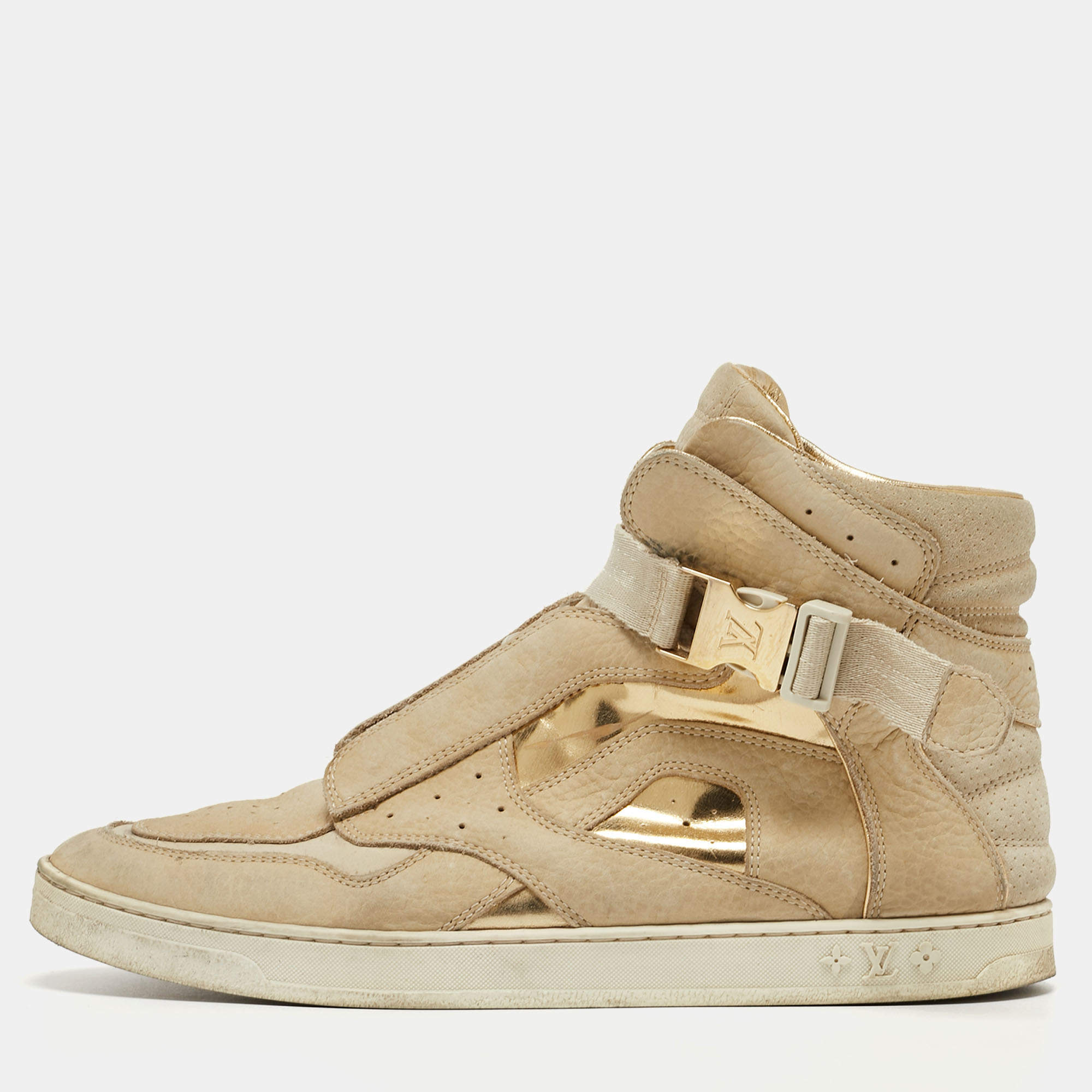 Louis Vuitton Beige/Gold Nubuck and Leather High Top Sneakers Size 38