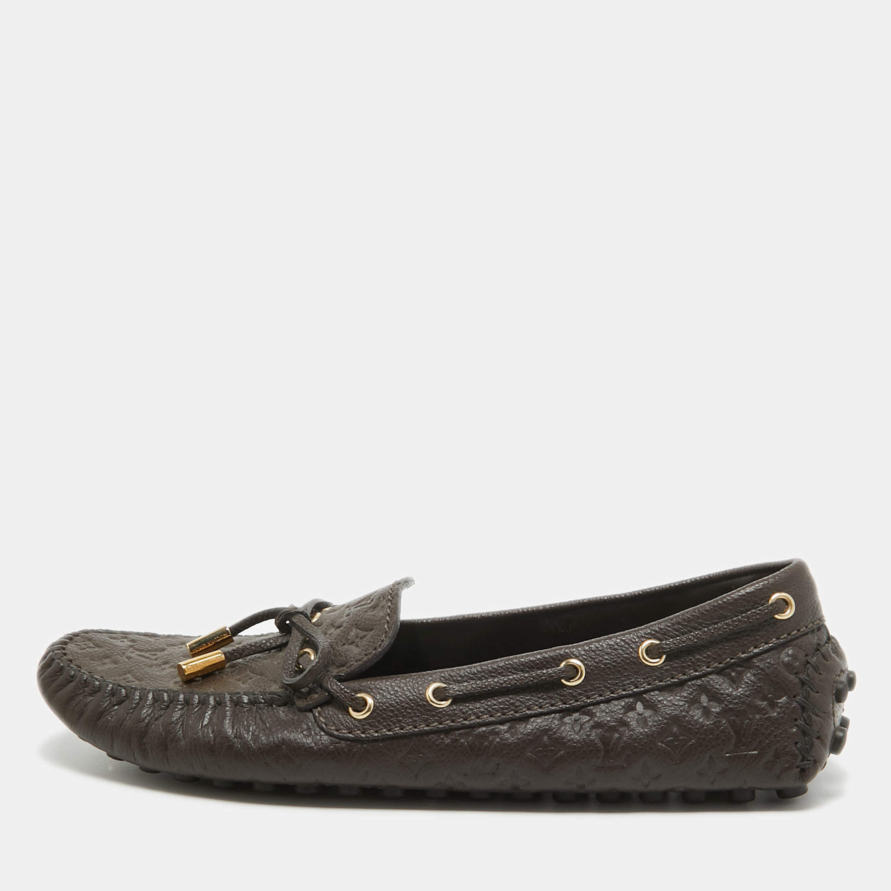 Pre Owned Louis Vuitton Brown Leather Gloria  Loafers Size 38.5