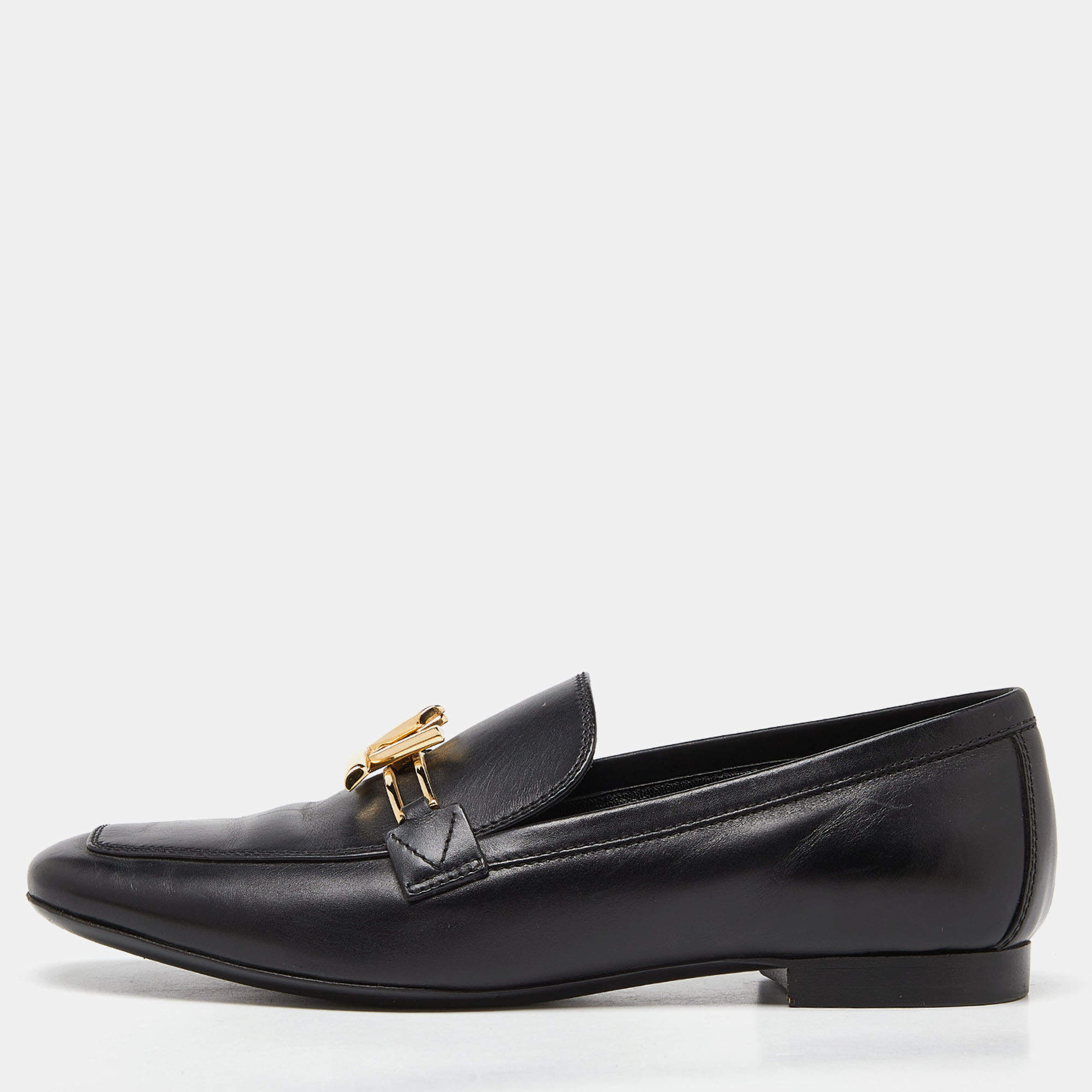 مملوكة مسبقًا Louis Vuitton Black Leather Upper Case Loafers Size 36