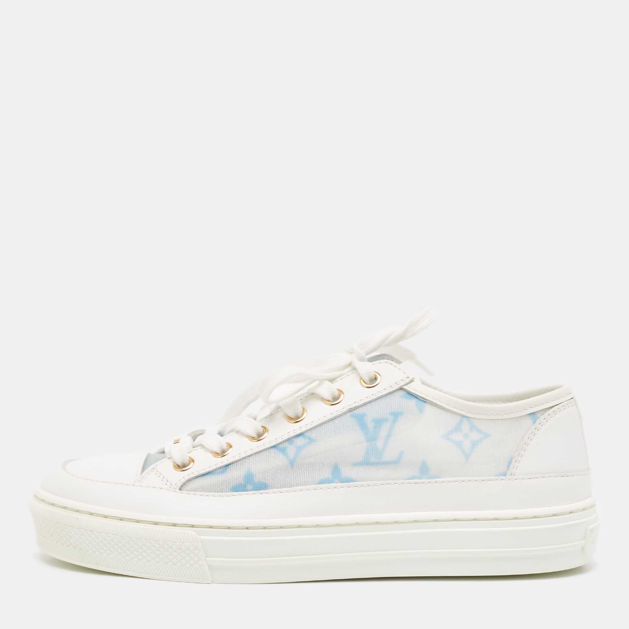 Pre Owned Louis Vuitton White Leather Stellar Lace Up Sneakers Size 35