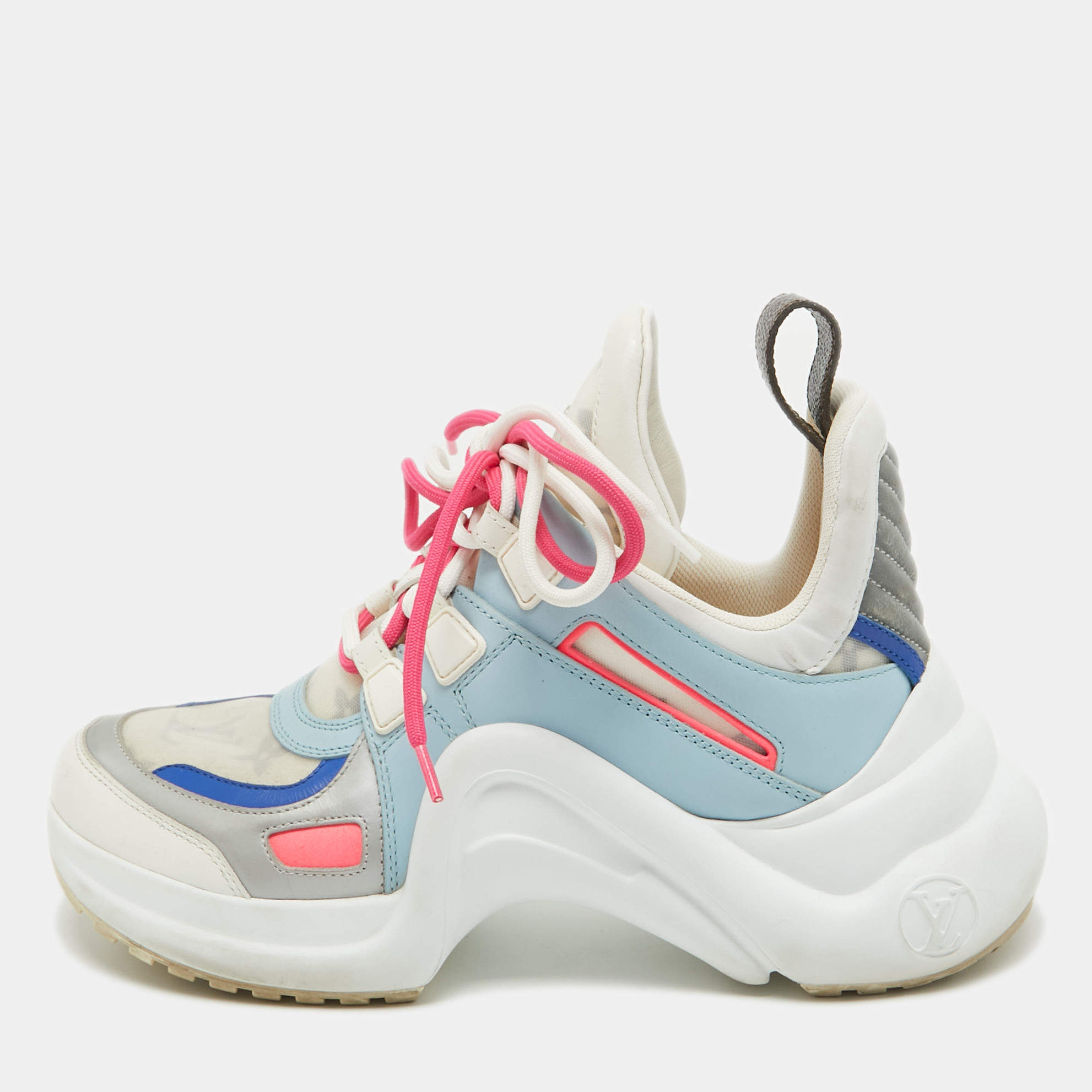 Pre Owned Louis Vuitton Multicolor Monogram Mesh and Leather Archlight Sneakers Size 36