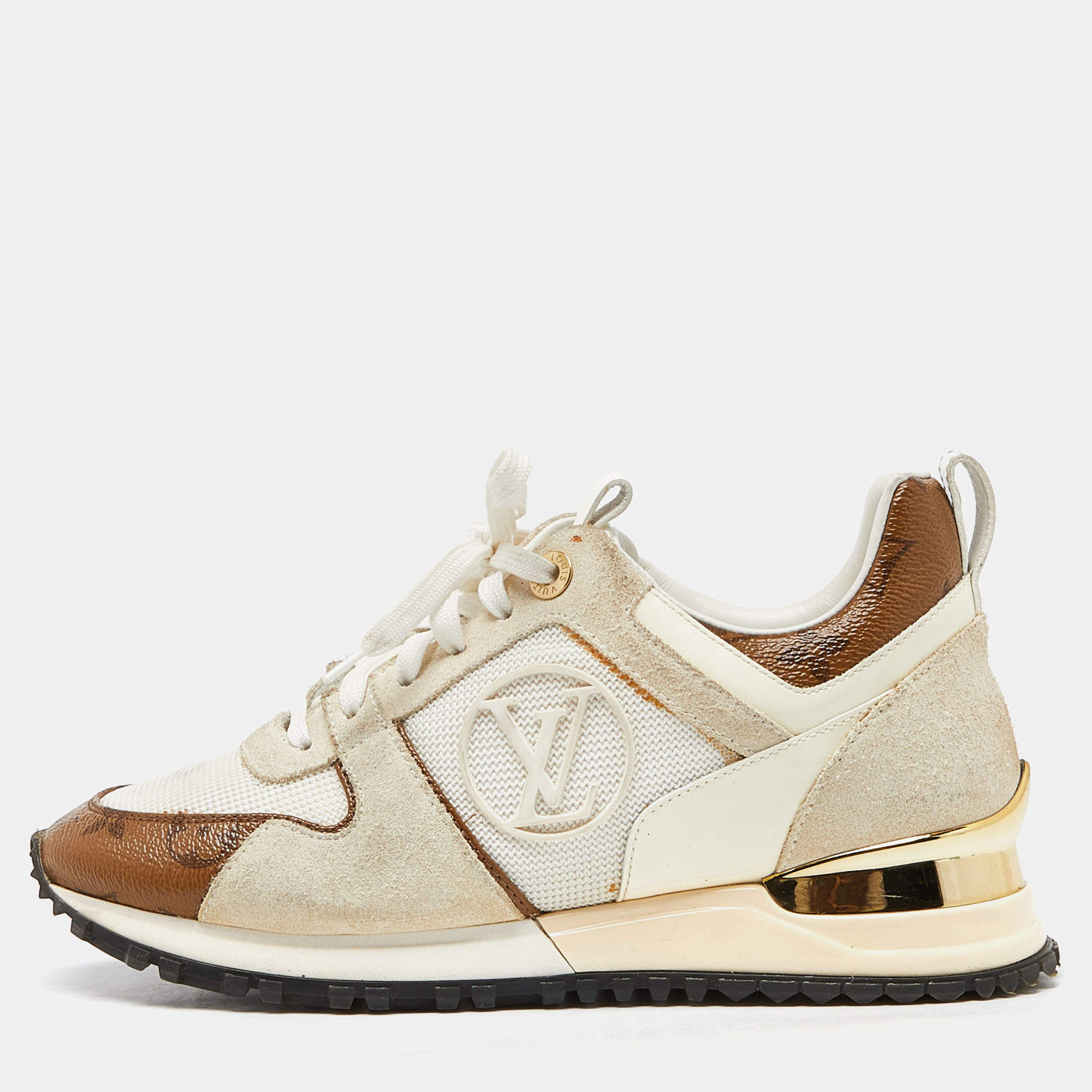 Louis Vuitton White Mesh, Leather and Monogram Canvas Run Away Sneakers Size 36