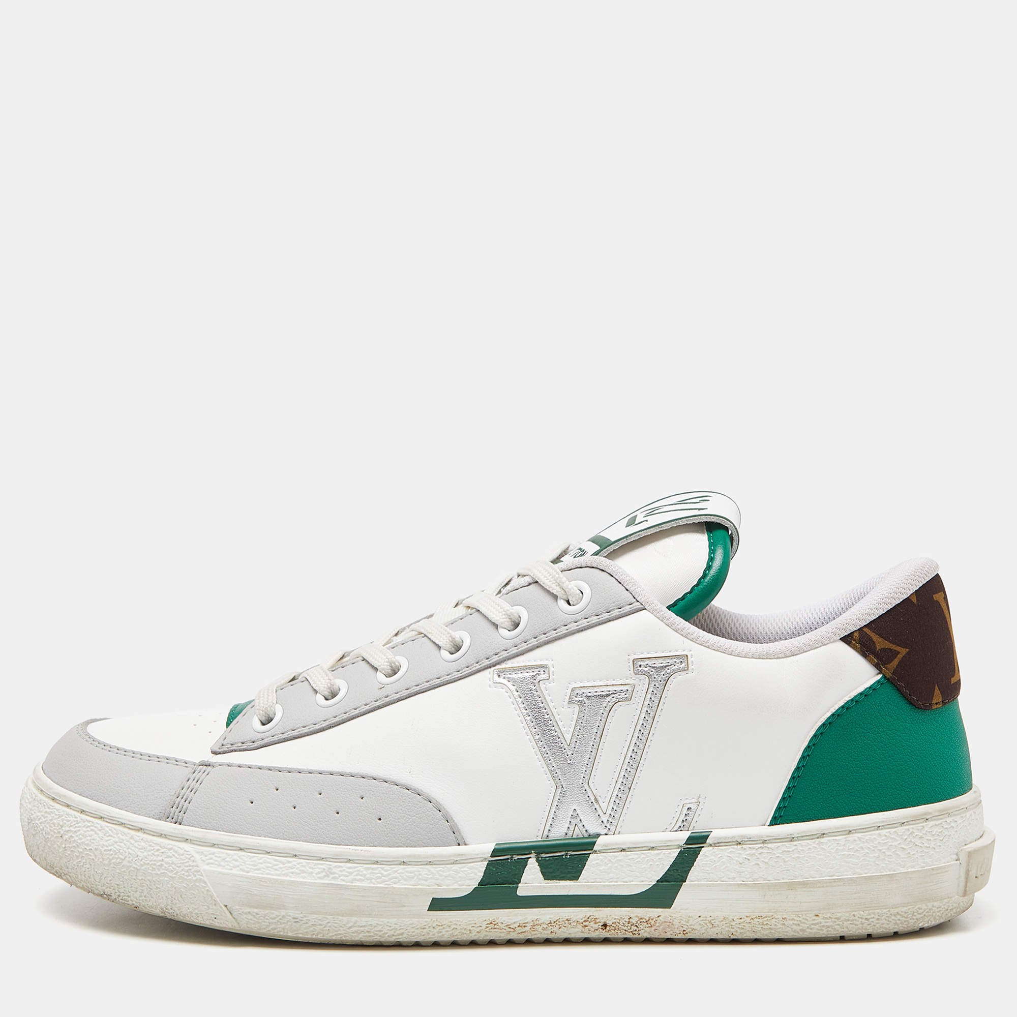 Louis Vuitton White/Green Leather Charlie Sneakers Size 39