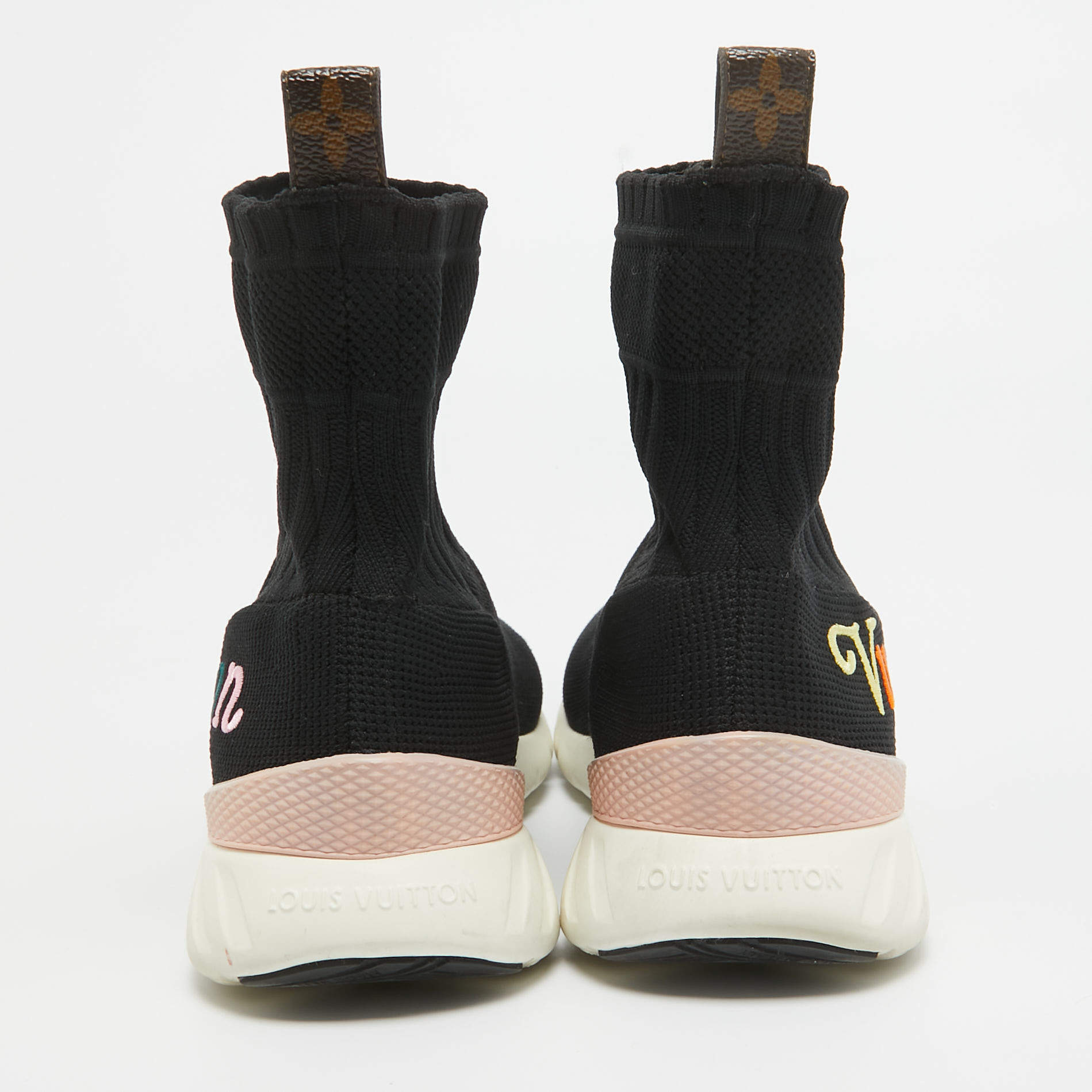 Pre Owned Louis Vuitton Black Stretch Fabric High Top Sneakers Size 36.5