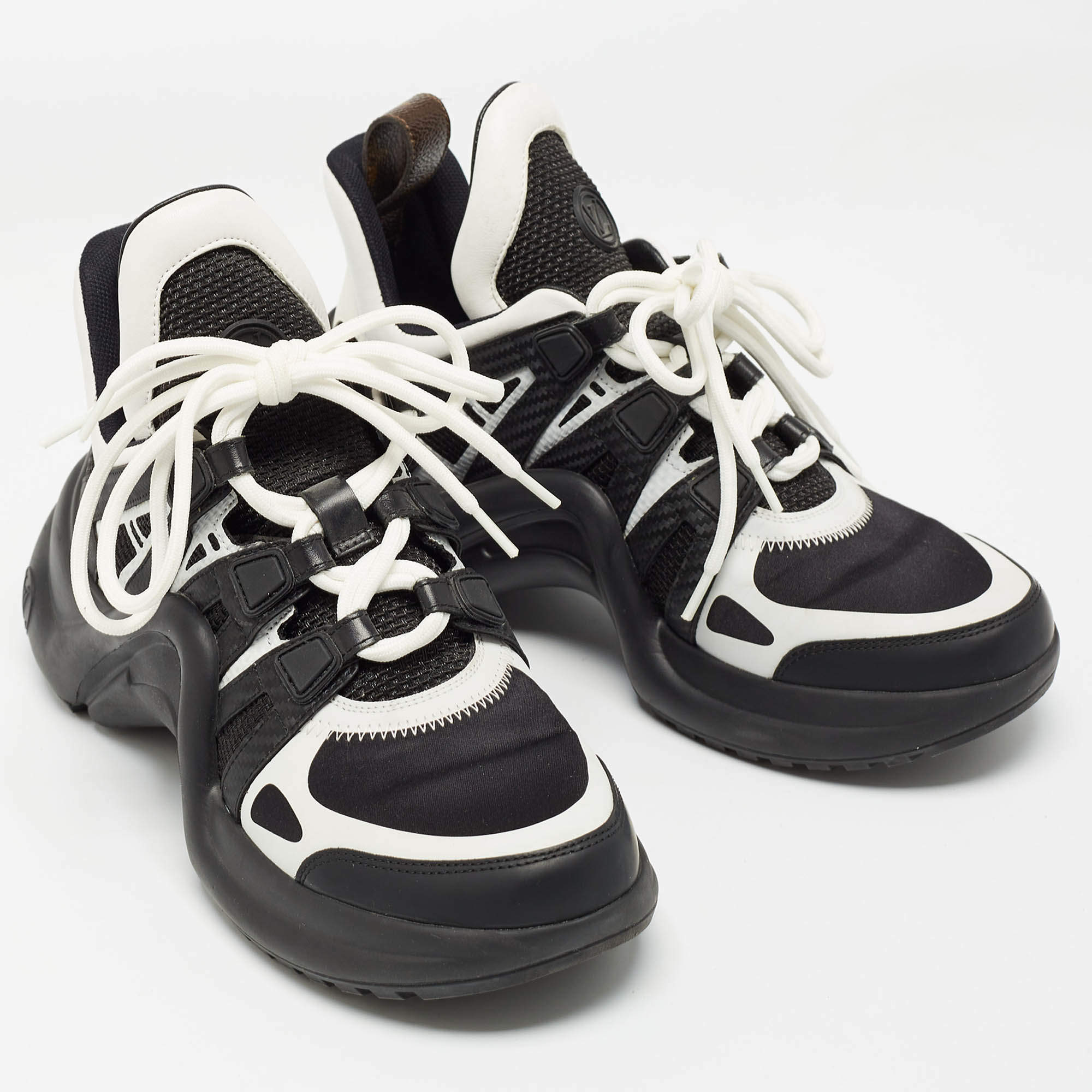 Pre Owned Louis Vuitton Black/White Leather and Mesh Archlight Sneakers Size 37.5