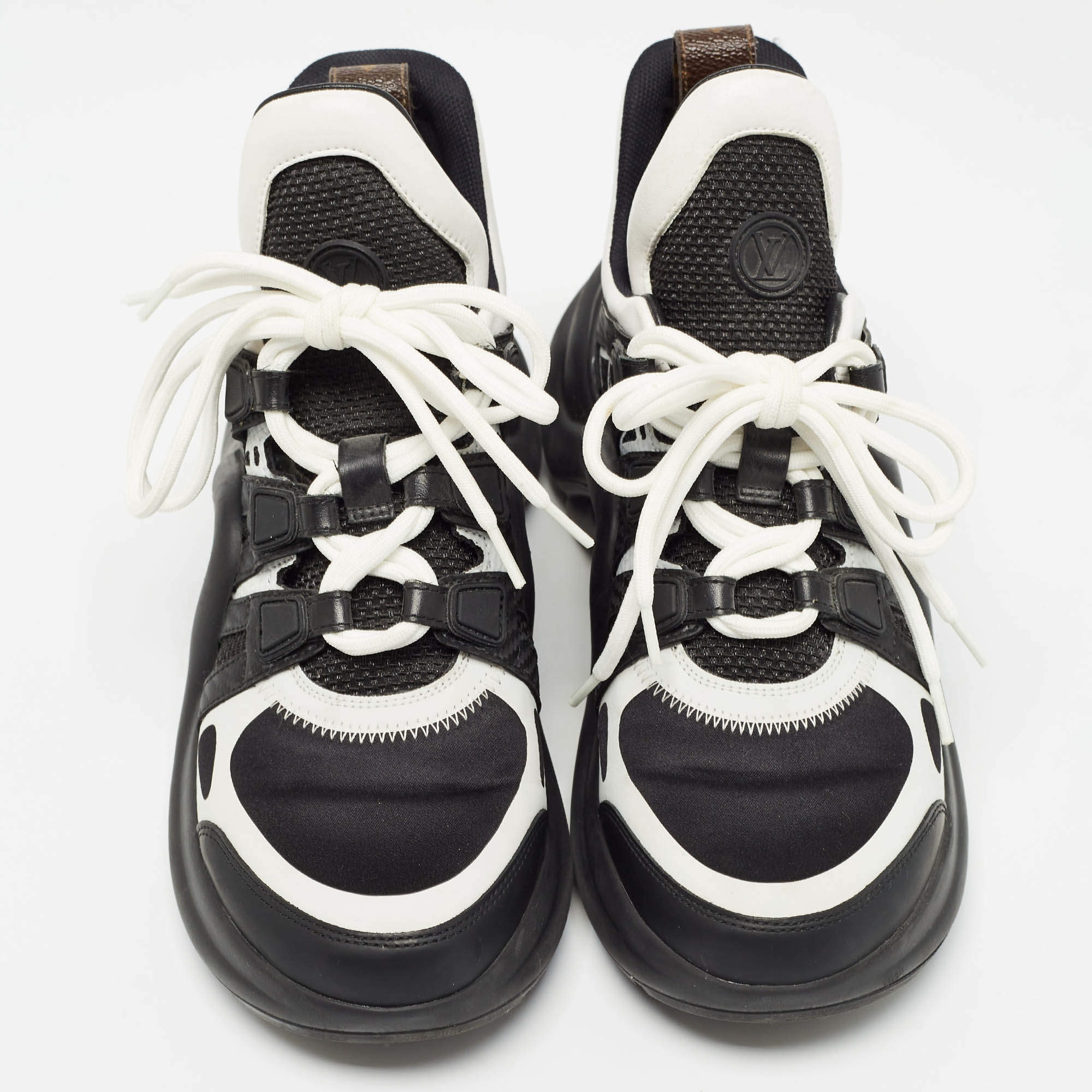 Pre Owned Louis Vuitton Black/White Leather and Mesh Archlight Sneakers Size 37.5