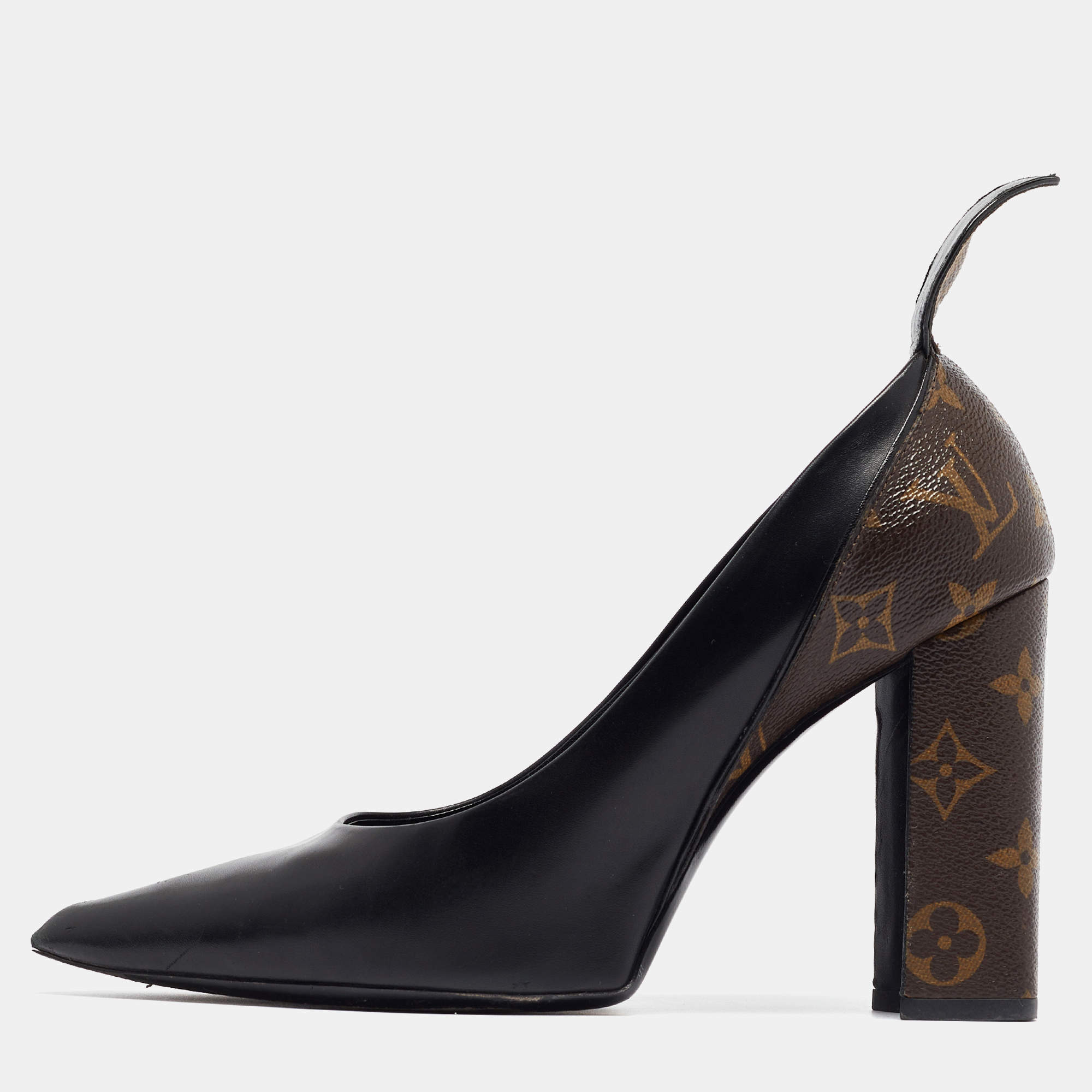 Pre Owned Louis Vuitton Black Leather and Monogram Canvas Rodeo Queen Pumps Size 40