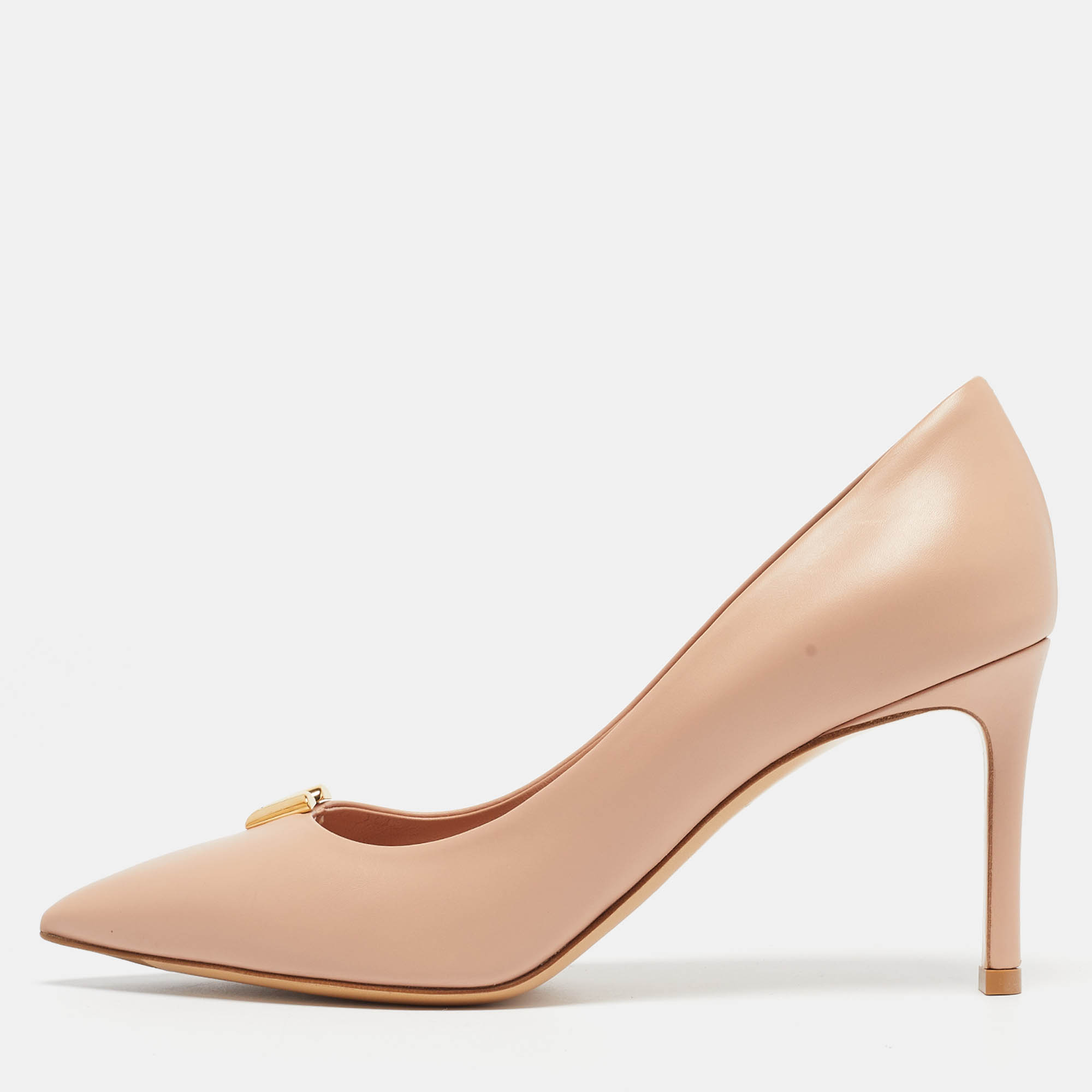 Pre Owned Louis Vuitton Light Pink Leather Heart Breaker Pumps Size 37.5