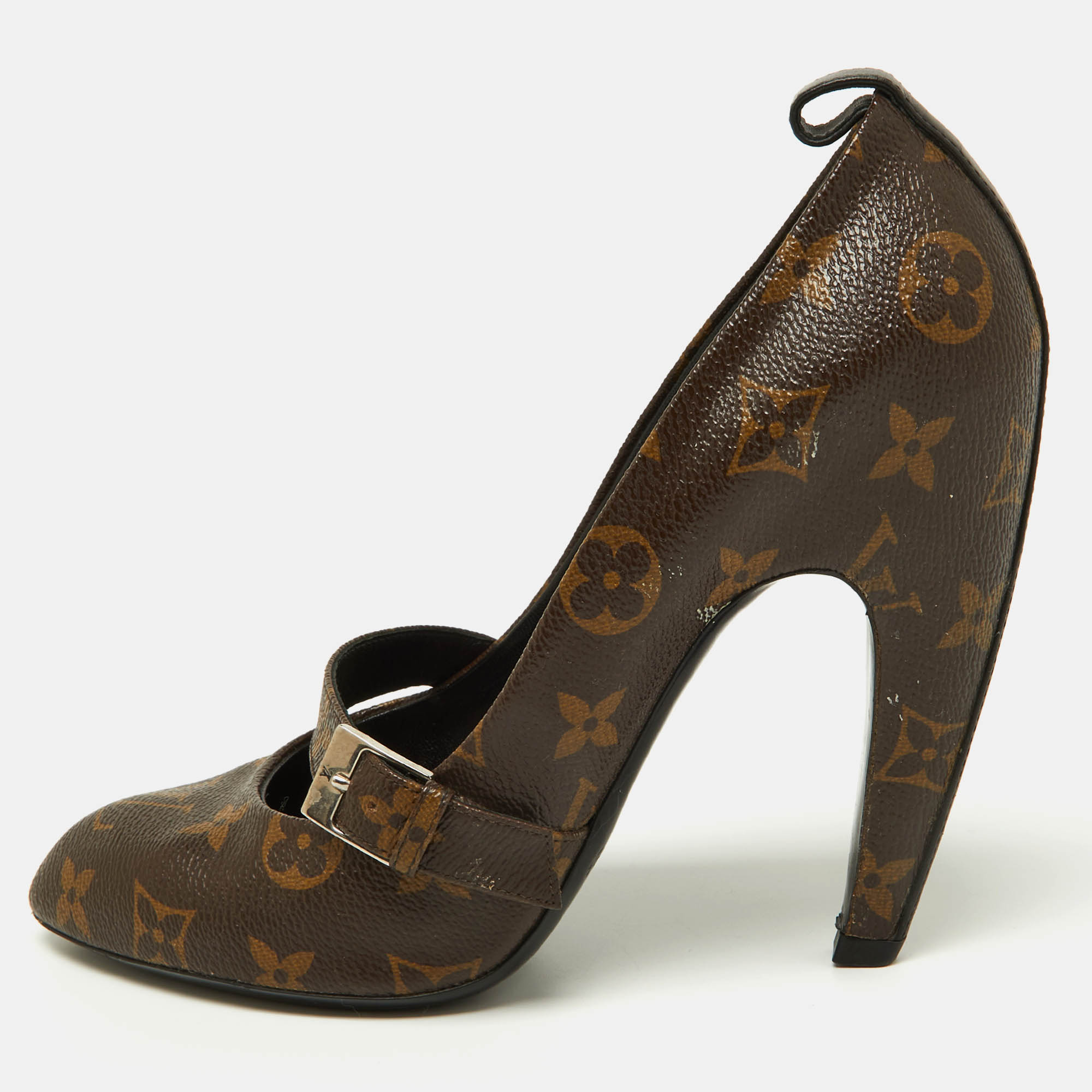 Pre Owned Louis Vuitton Brown Monogram Canvas Buckle Detail Pumps Size 37