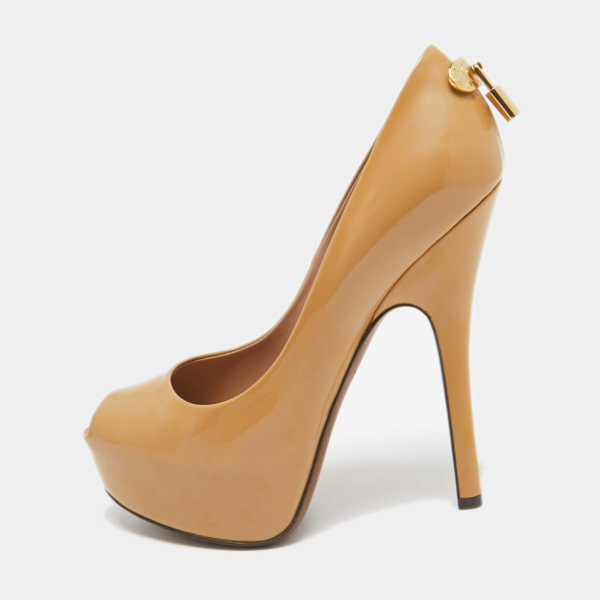 Louis Vuitton Beige Patent Leather Oh Really! Platform Pumps Size 37