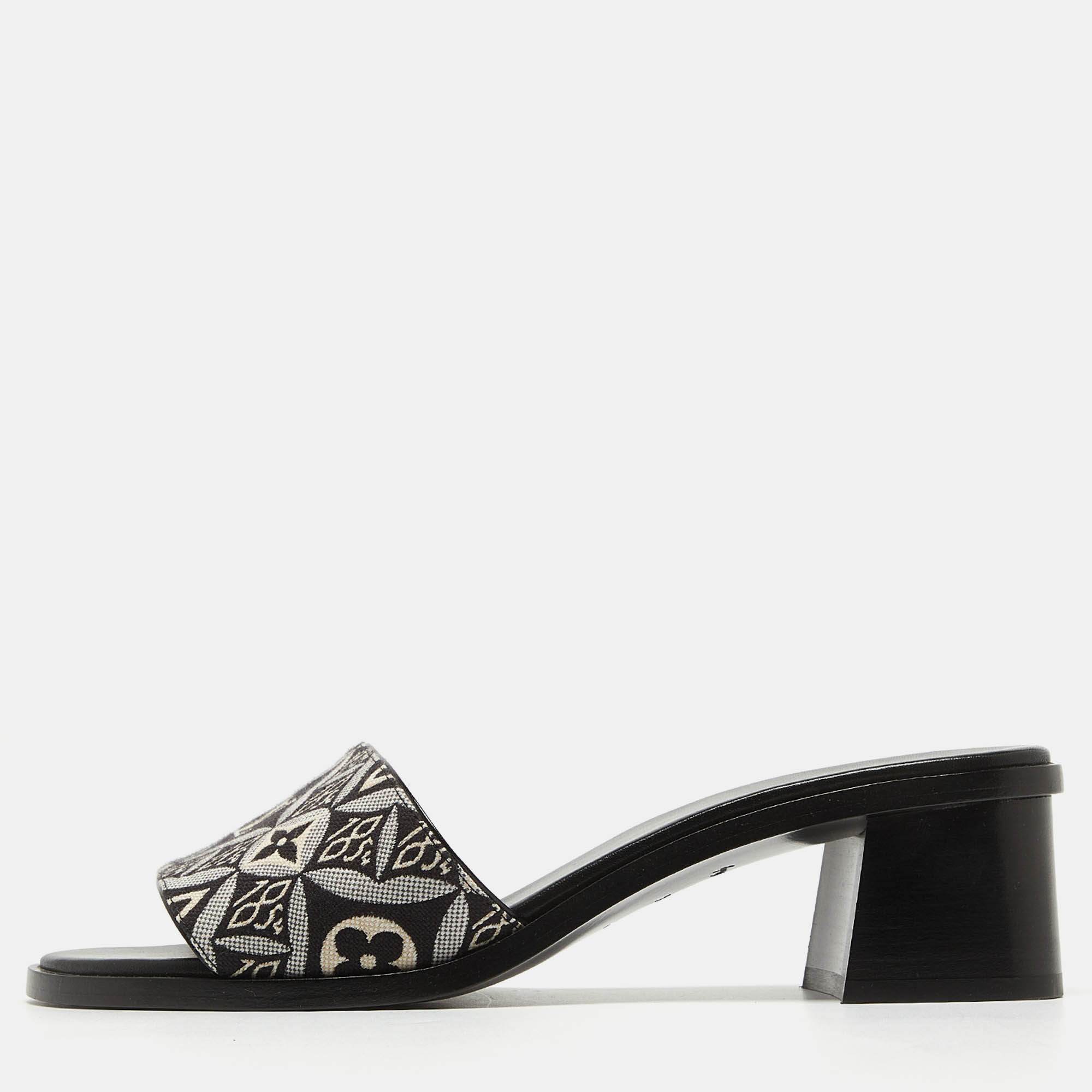 Louis Vuitton Black/White Denim Lock It Sandals Size 38.5
