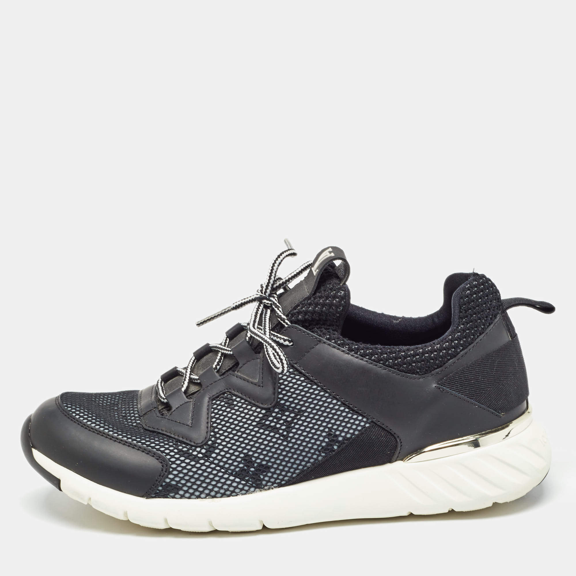Louis Vuitton Black Monogram Mesh and Leather Aftergame Low Top Sneakers Size 36.5