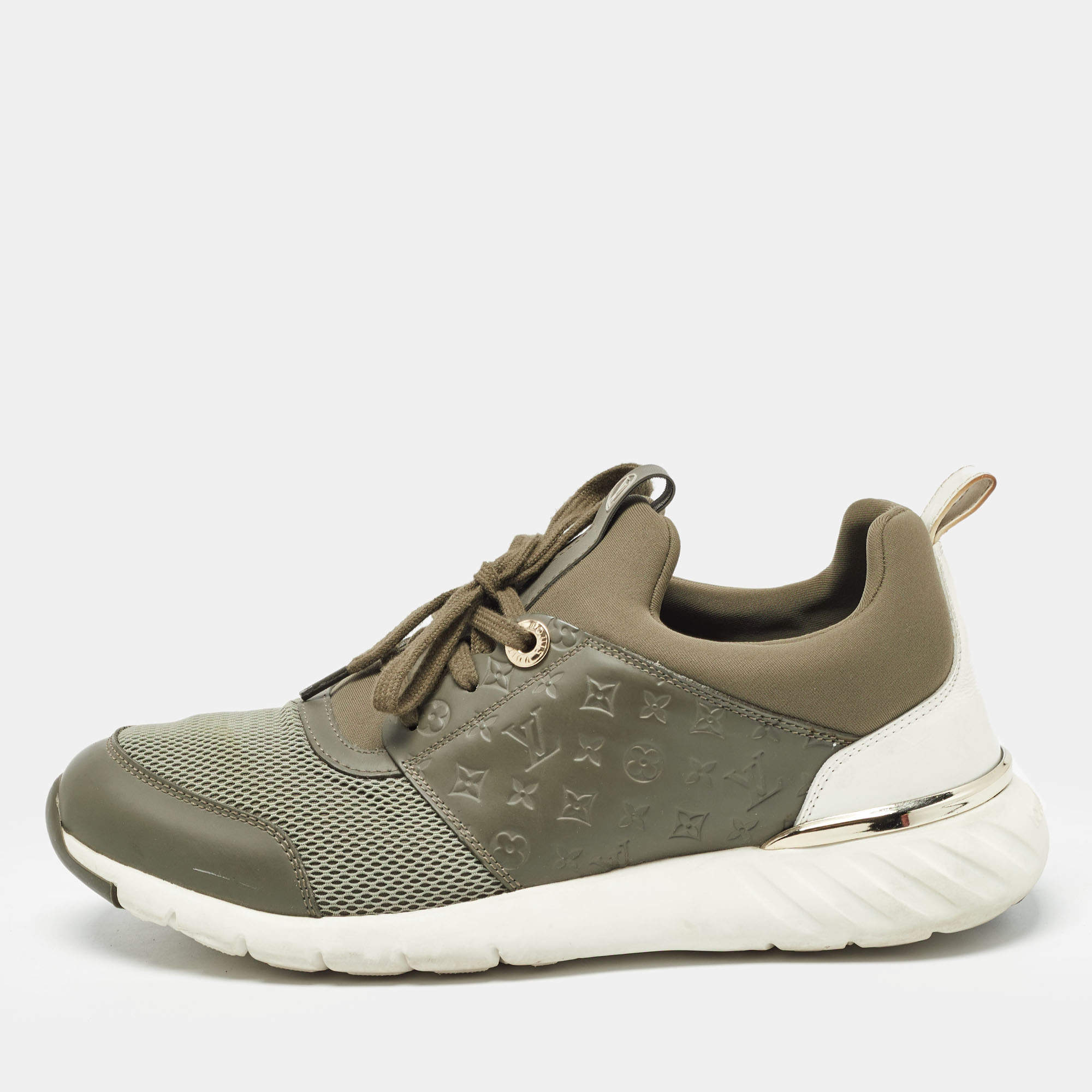 Louis Vuitton Green/White Leather and Mesh Aftergame Sneakers Size 37.5