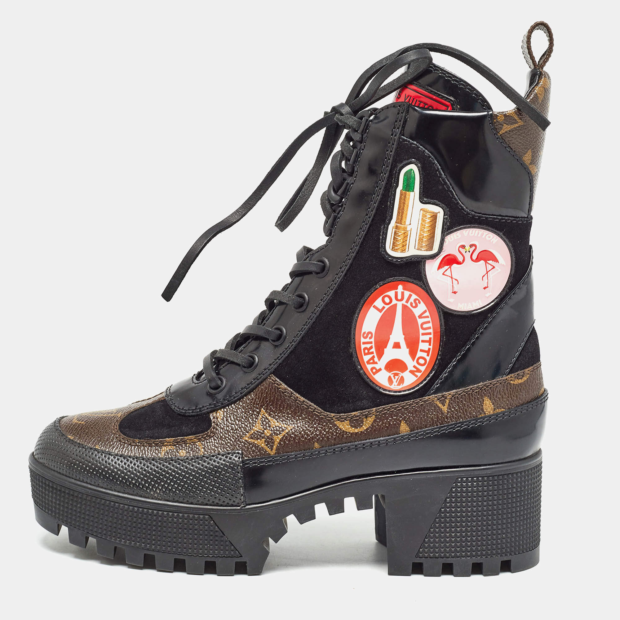 مملوكة مسبقًا Louis Vuitton Brown/Black Suede Laureate Combat Boots Size  36