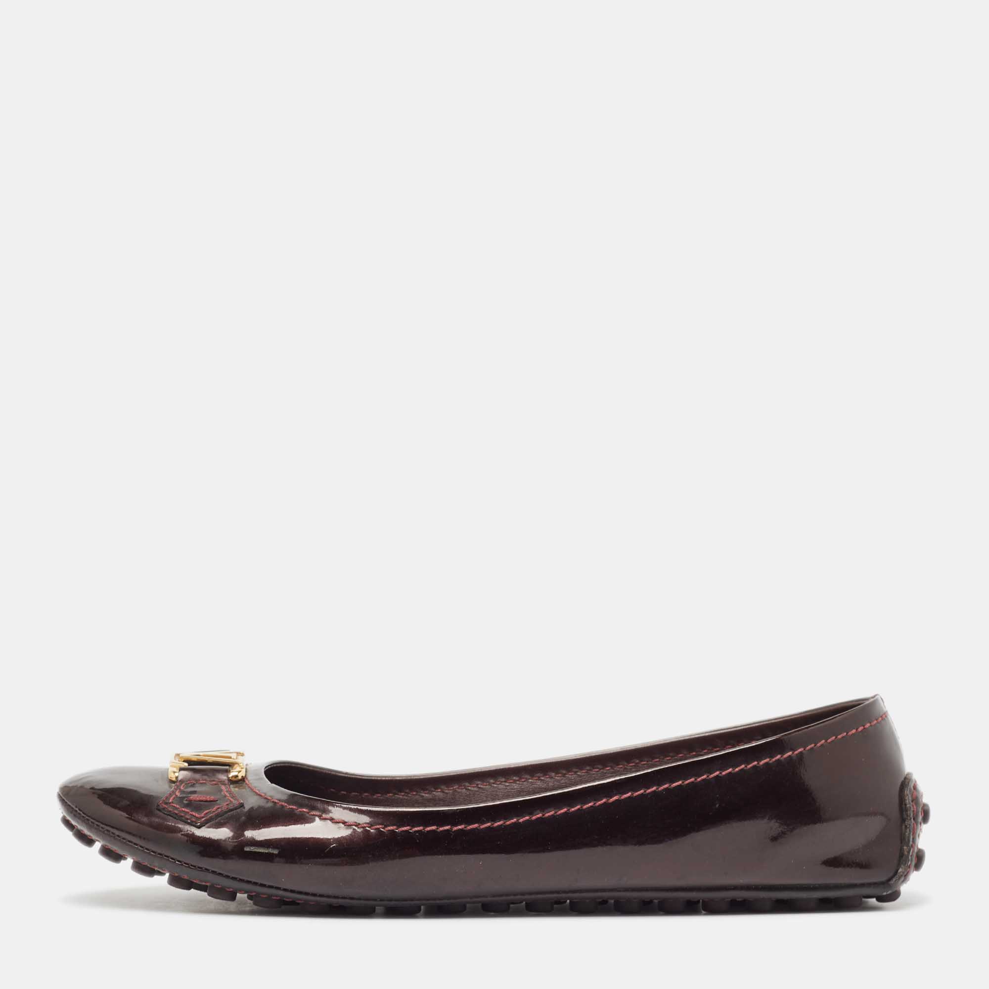 Pre Owned Louis Vuitton Burgundy Patent Oxford Ballet Flats Size 40.5