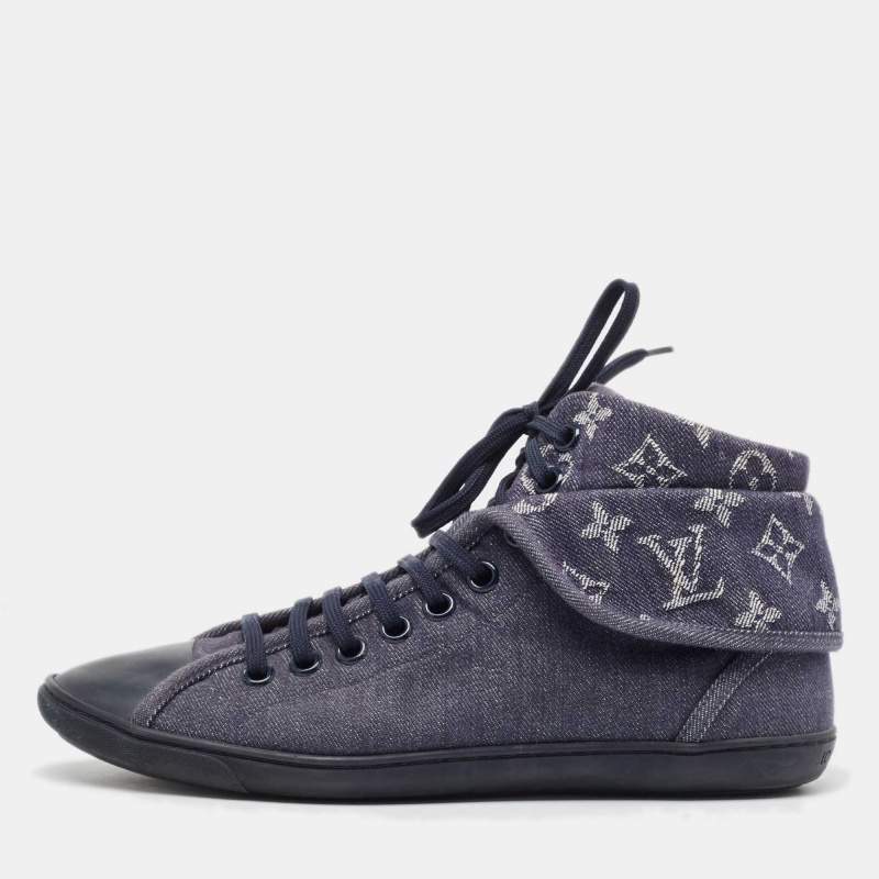 Pre Owned Louis Vuitton Navy Blue Monogram Denim Brea High Top Sneakers Size 40