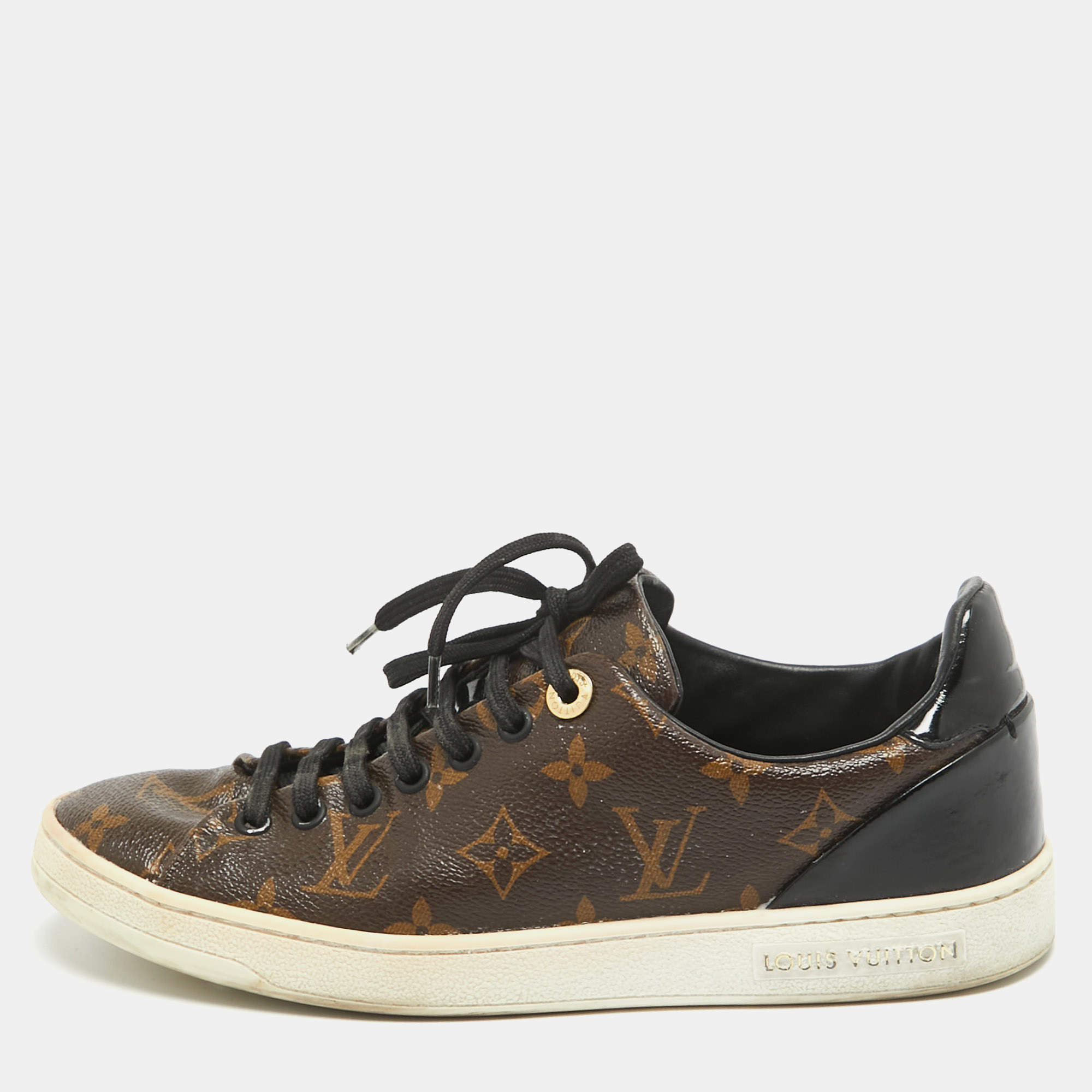 Louis Vuitton Brown/Black Monogram Canvas and Patent Frontrow Sneakers Size 37.5