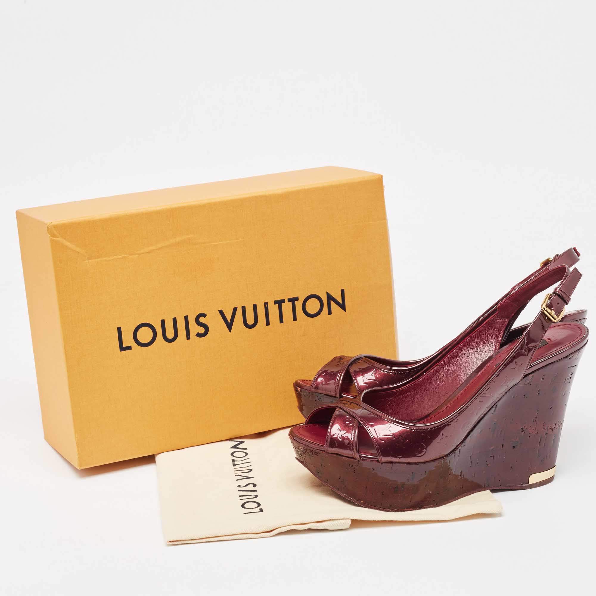 Pre Owned Louis Vuitton Amarante Monogram Vernis Pantheon Wedge Sandals Size 39